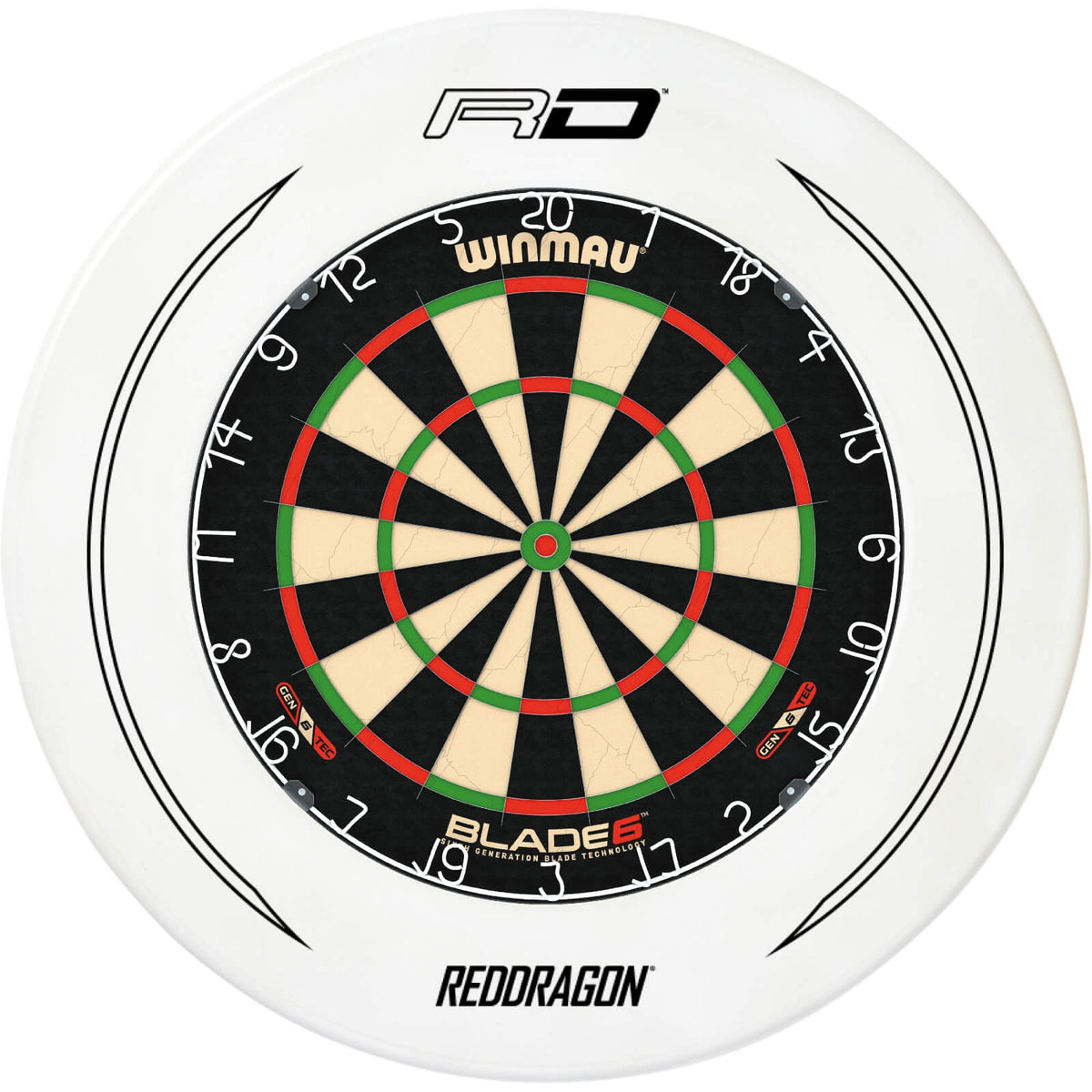 Surrounds &amp; Dartboards - Red Dragon - Printed Dartboard Surround &amp; Dartboard Bundle - Choose Your Board White / Winmau - Blade 6