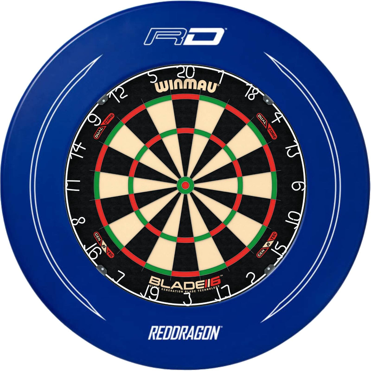 Surrounds &amp; Dartboards - Red Dragon - Printed Dartboard Surround &amp; Dartboard Bundle - Choose Your Board Blue / Winmau - Blade 6 Dual Core