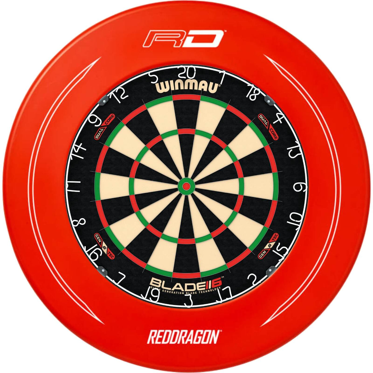 Surrounds &amp; Dartboards - Red Dragon - Printed Dartboard Surround &amp; Dartboard Bundle - Choose Your Board Red / Winmau - Blade 6 Dual Core