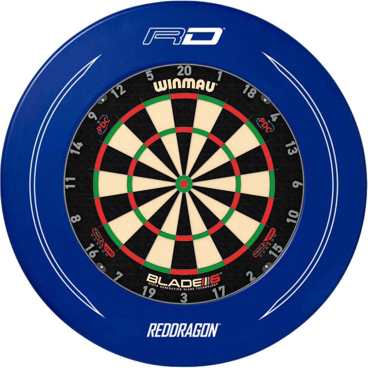 Surrounds &amp; Dartboards - Red Dragon - Printed Dartboard Surround &amp; Dartboard Bundle - Choose Your Board Blue / Winmau - Blade 6 Triple Core