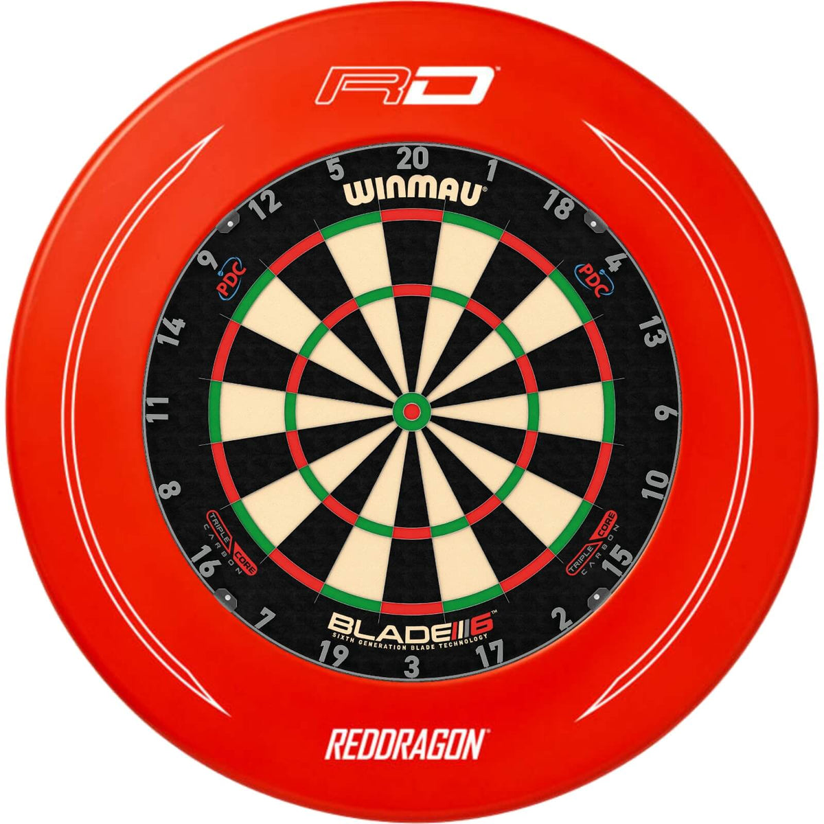 Surrounds &amp; Dartboards - Red Dragon - Printed Dartboard Surround &amp; Dartboard Bundle - Choose Your Board Red / Winmau - Blade 6 Triple Core