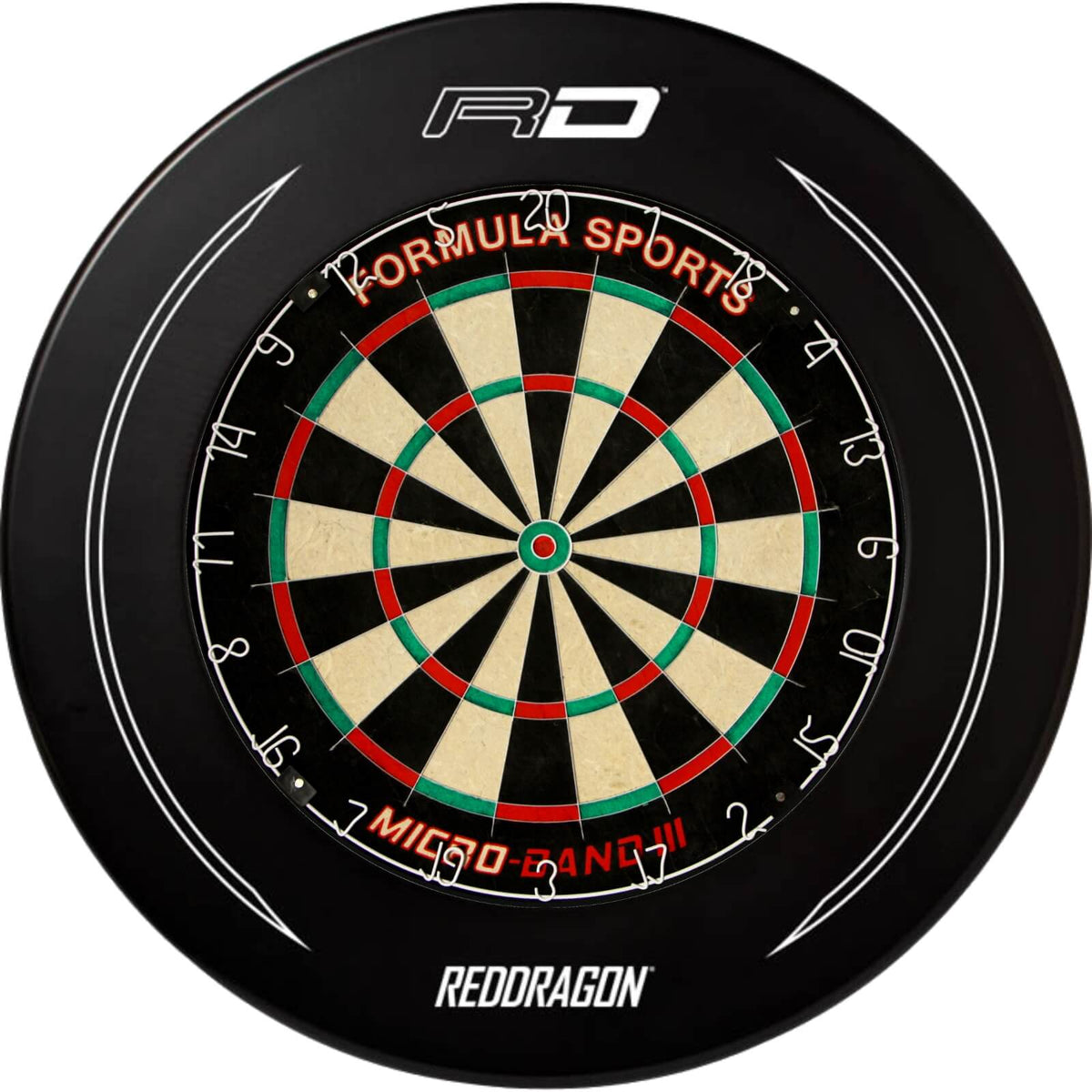 Surrounds &amp; Dartboards - Red Dragon - Printed Dartboard Surround &amp; Dartboard Bundle - Choose Your Board Black / Formula Sports - Micro Band 3