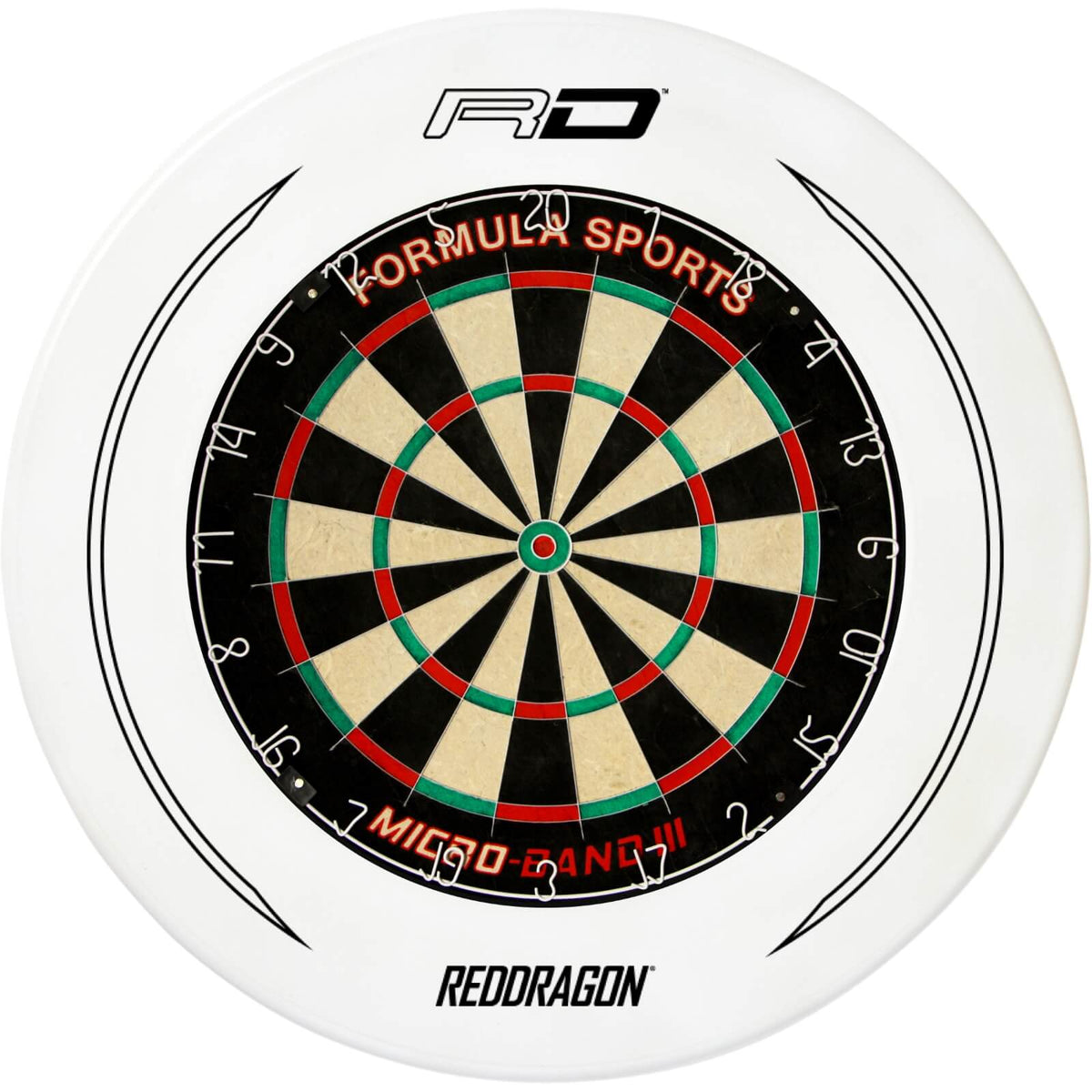Surrounds &amp; Dartboards - Red Dragon - Printed Dartboard Surround &amp; Dartboard Bundle - Choose Your Board White / Formula Sports - Micro Band 3