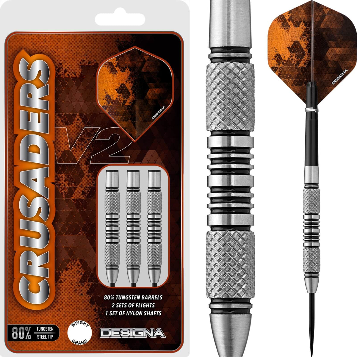 Darts - Designa - Crusader V2 M3 Darts - Steel Tip - 80% Tungsten - 20g 22g 24g 