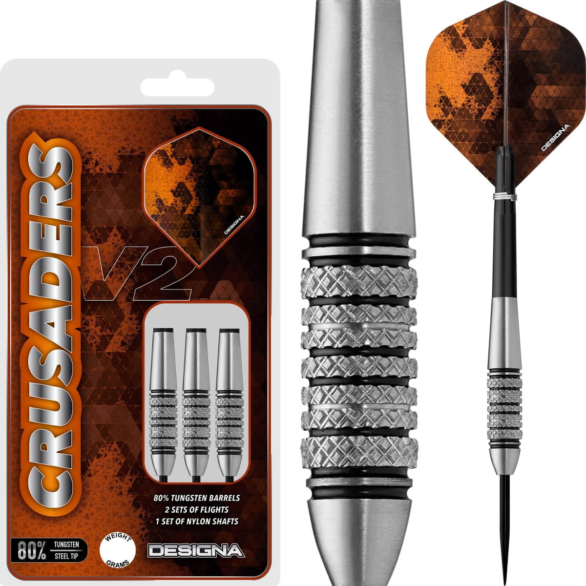Darts - Designa - Crusader V2 M4 Darts - Steel Tip - 80% Tungsten - 23g 25g 