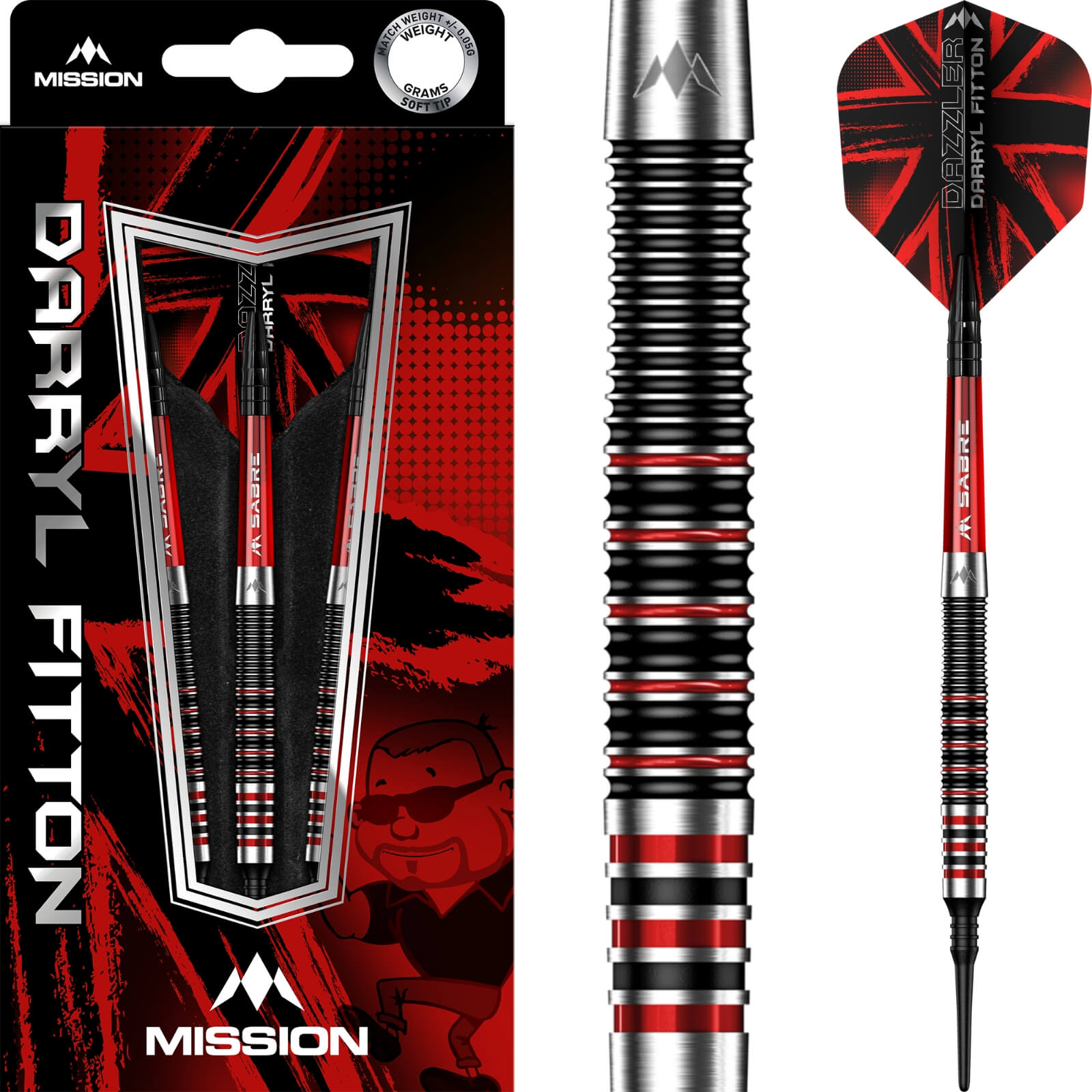 Darts - Mission - Darryl Fitton Darts - Soft Tip - 90% Tungsten - 18g 