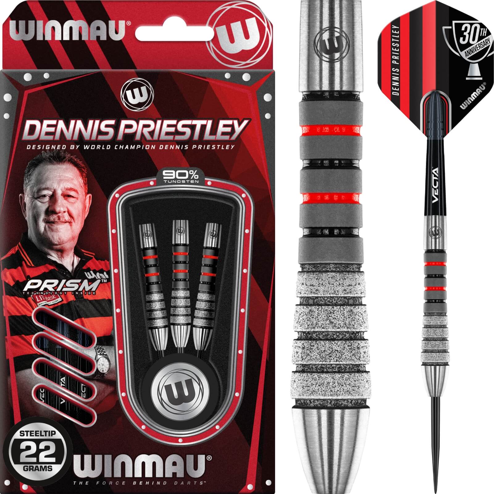 Darts - Winmau - Dennis Priestley Diamond 3-Zero Darts - Steel Tip - 90% Tungsten - 19g 22g 24g 