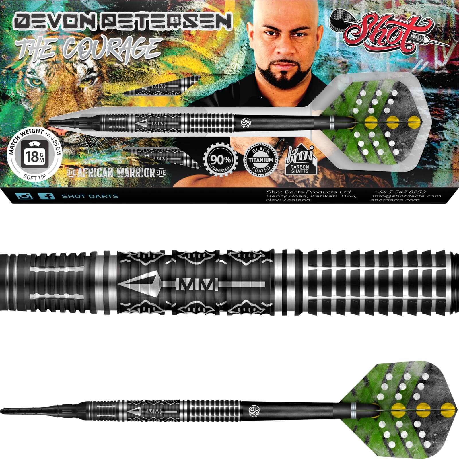 Darts - Shot - Devon Petersen Courage Darts - Soft Tip - 90% Tungsten - 18g 20g 