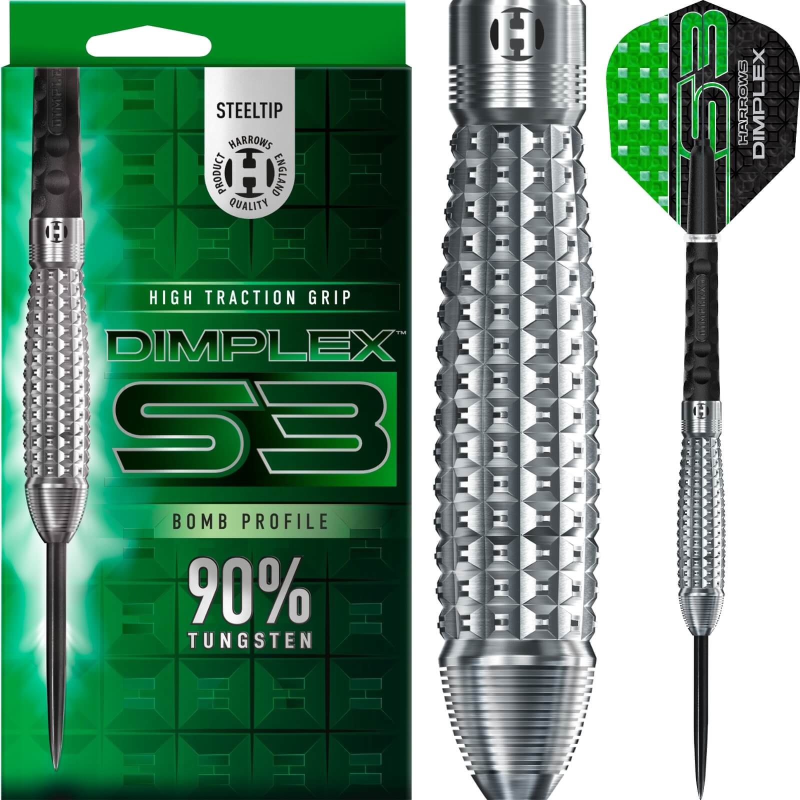 Darts - Harrows - Dimplex S3 Bomb Darts - Steel Tip - 90% Tungsten - 21g 23g 24g 25g