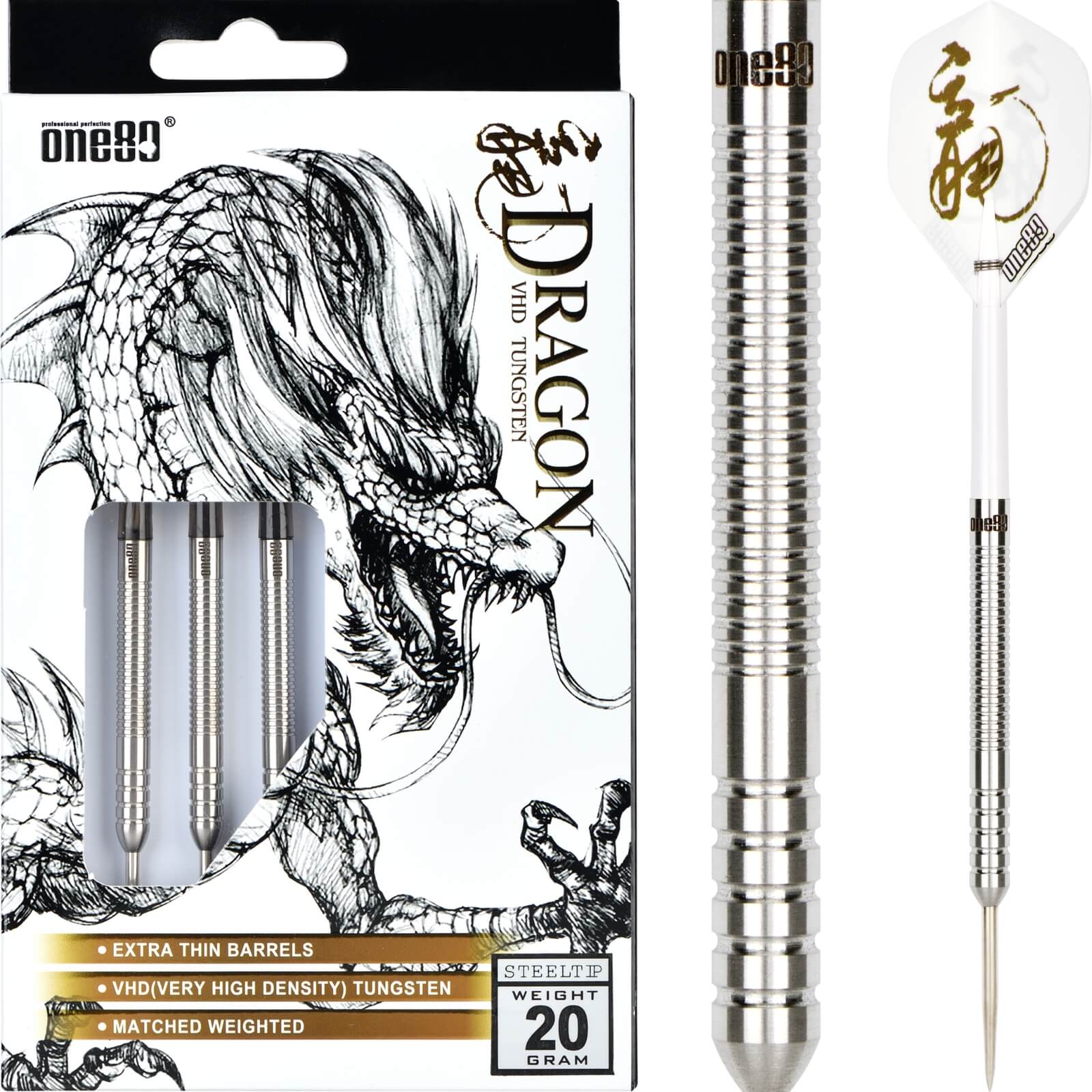 Darts - One80 - Dragon Darts - Steel Tip - 90% Tungsten - 20g 22g 24g 26g 