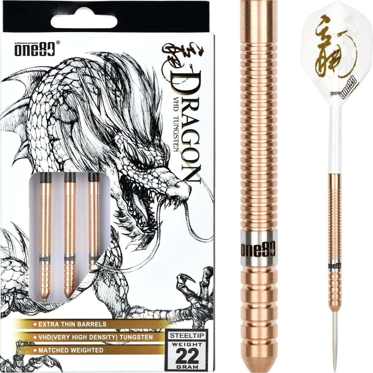 Darts - One80 - Fire Dragon Darts - Steel Tip - 90% Tungsten - 20g 22g 24g 26g