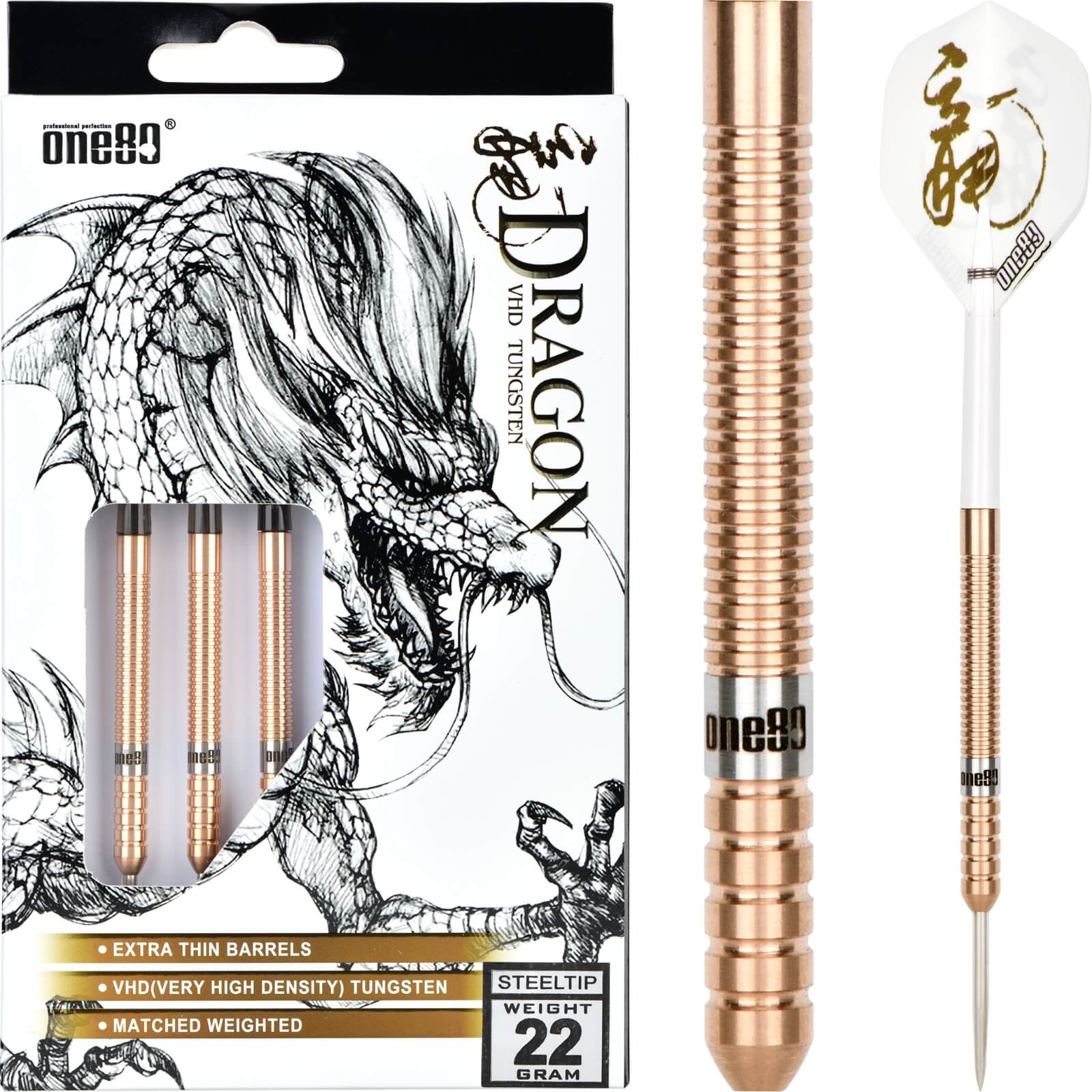 Darts - One80 - Fire Dragon Darts - Steel Tip - 90% Tungsten - 20g 22g 24g 26g