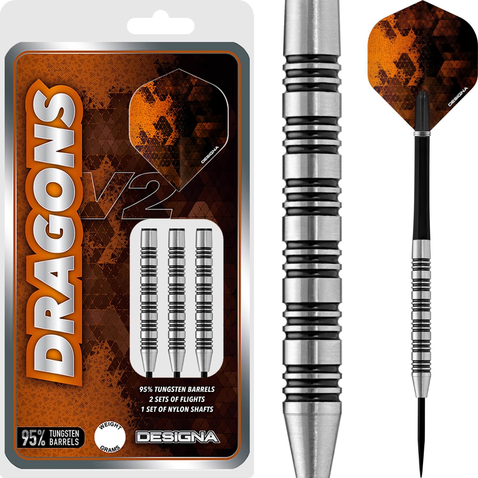 Darts - Designa - Dragons 95 V2 M1 Darts - Steel Tip - 95% Tungsten - 21g 23g 25g 