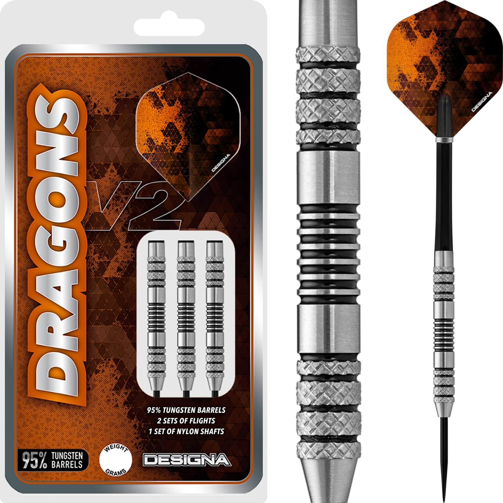 Darts - Designa - Dragons 95 V2 M3 Darts - Steel Tip - 95% Tungsten - 22g 24g 26g 28g 