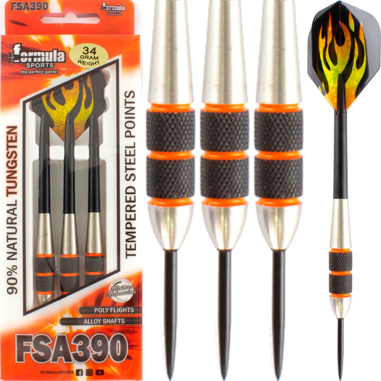 Darts - Formula Sports - FSA390 Heavy Darts - Steel Tip - 90% Tungsten - 34g 