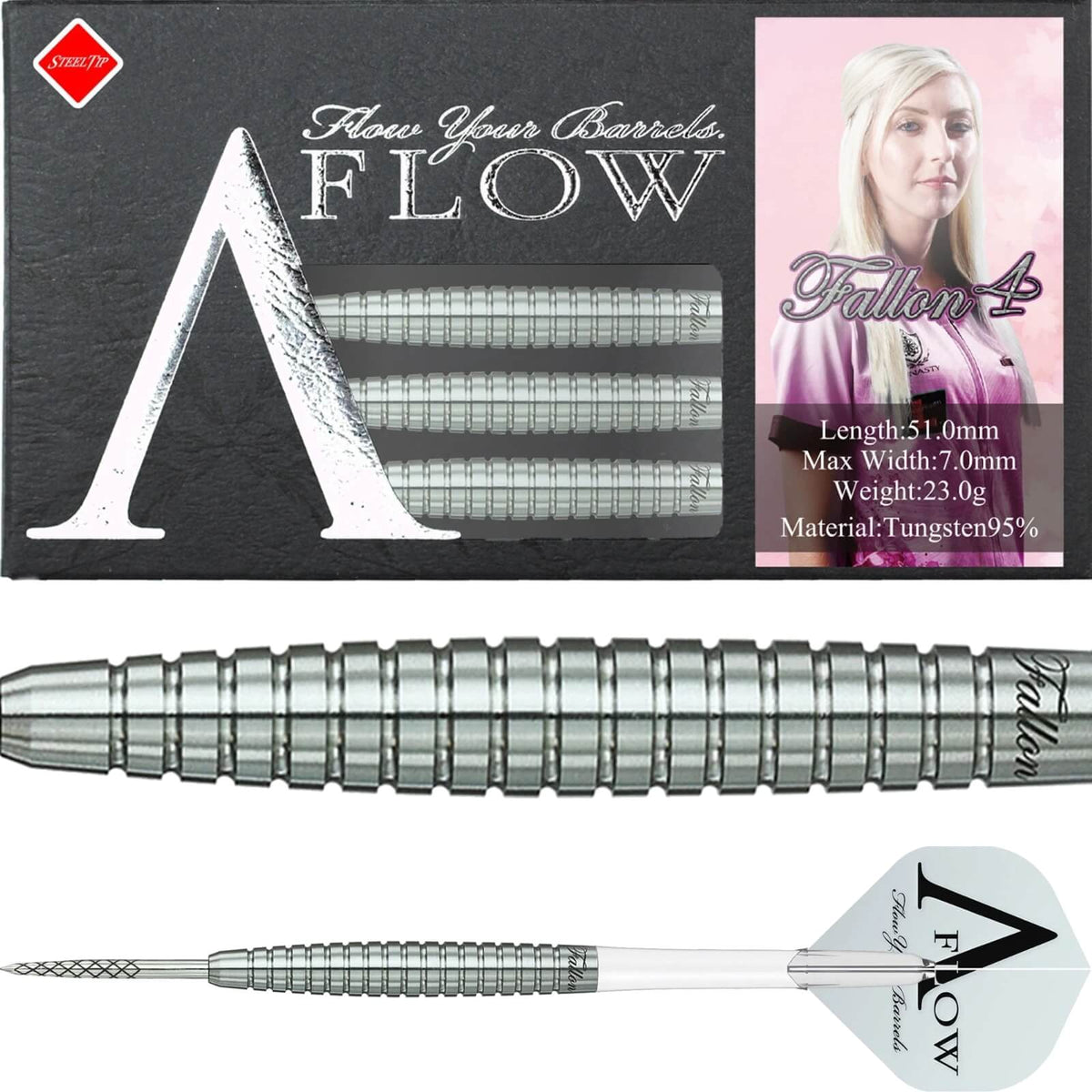 Darts - Dynasty - Fallon Sherrock V4 Darts - Steel Tip - 95% Tungsten - 23g 