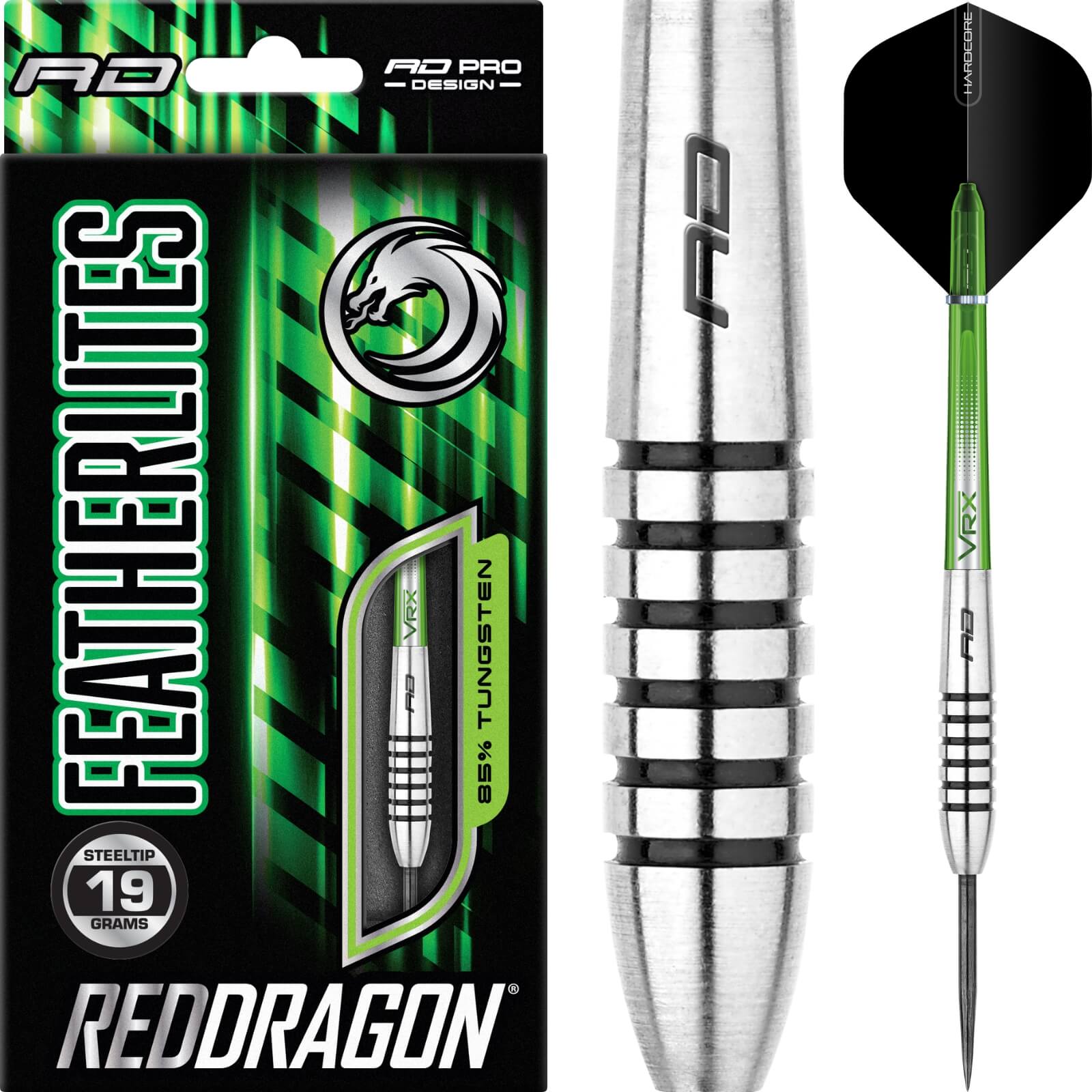 Darts - Red Dragon - Featherlite 9 Darts - Steel Tip - 85% Tungsten - 19g 