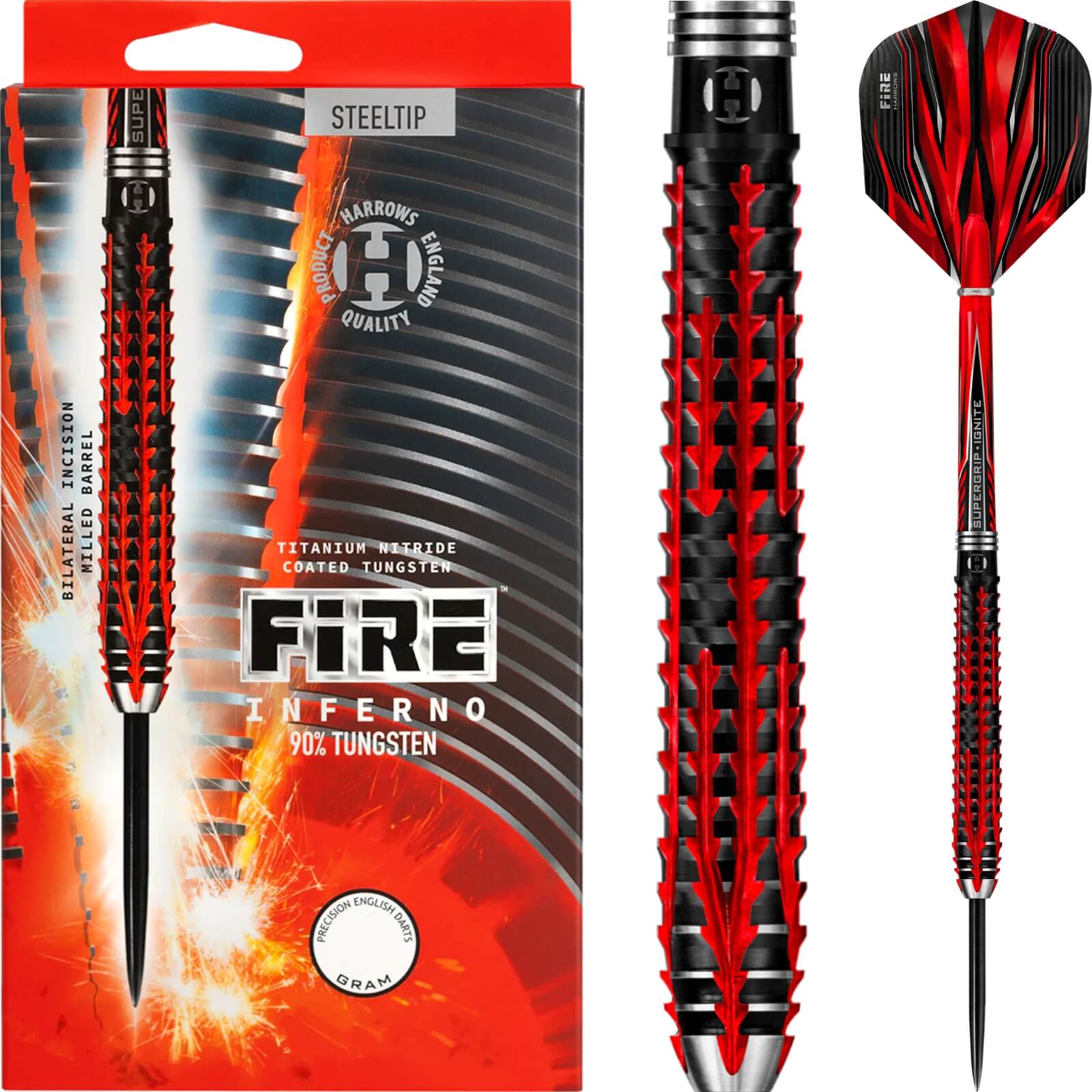 Darts - Harrows - Fire Inferno Darts - Steel Tip - 90% Tungsten - 21g 22g 23g 24g 25g 26g 
