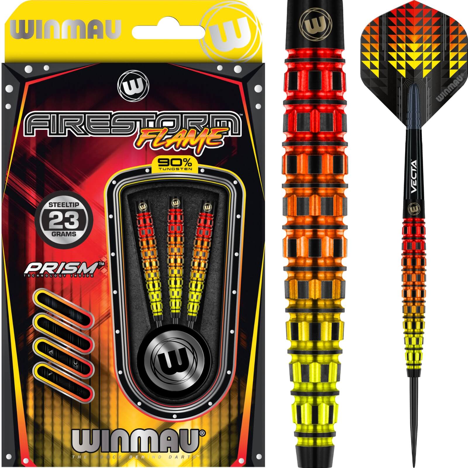 Darts - Winmau - Firestorm Flame Darts - Steel Tip - 90% Tungsten - 21g 23g 25g 
