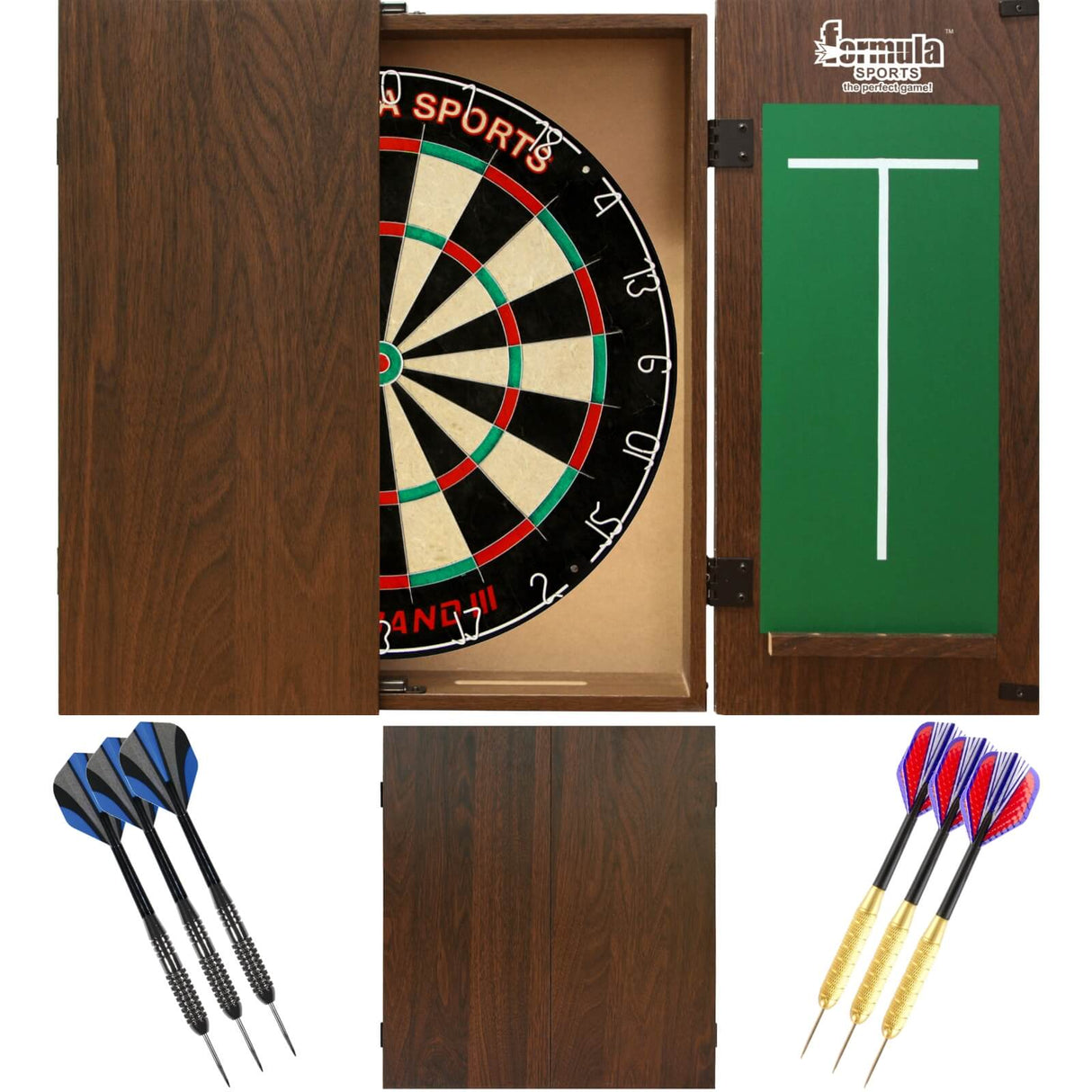 Formula Sports - Micro-Band III Dartboard & Cabinet Ready to Play Bundle - Walnut