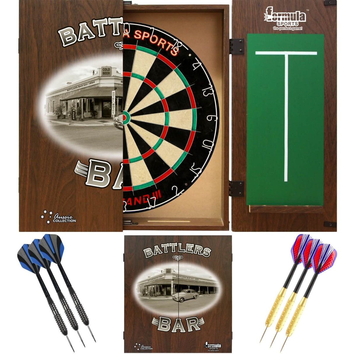 Formula Sports - Micro-Band III Dartboard & Cabinet Ready to Play Bundle - Battlers Bar