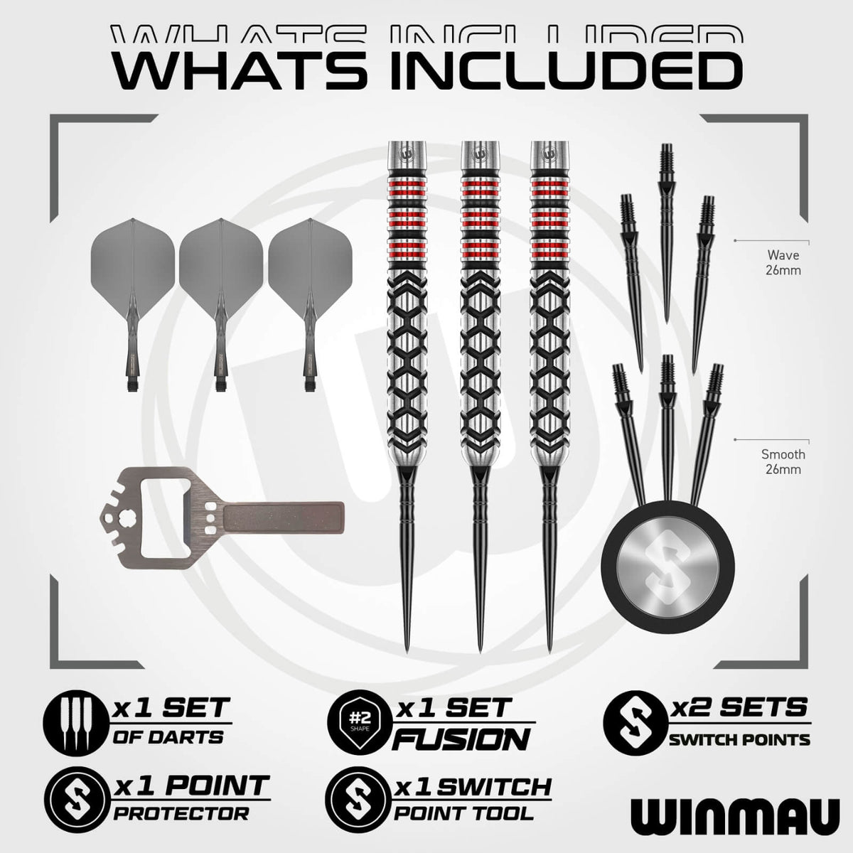 Darts - Winmau - Fornax Parallel Darts - Switch Points - Steel Tip - 90% Tungsten - 22g 24g