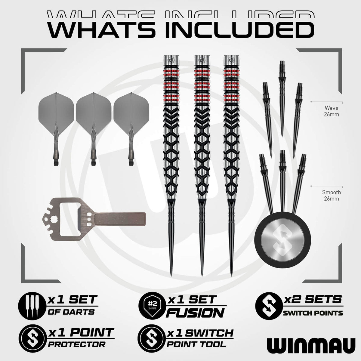 Darts - Winmau - Fornax Tapered Darts - Switch Points - Steel Tip - 90% Tungsten - 21g 23g