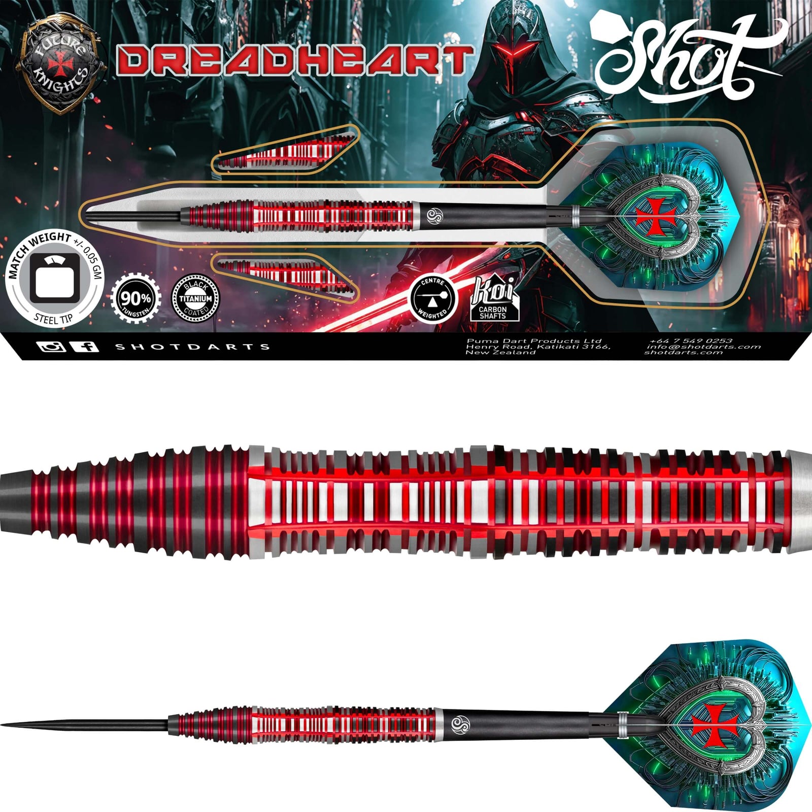 Darts - Shot - Future Knights Dreadheart Darts - Steel Tip - 90% Tungsten - 23g 24g 25g