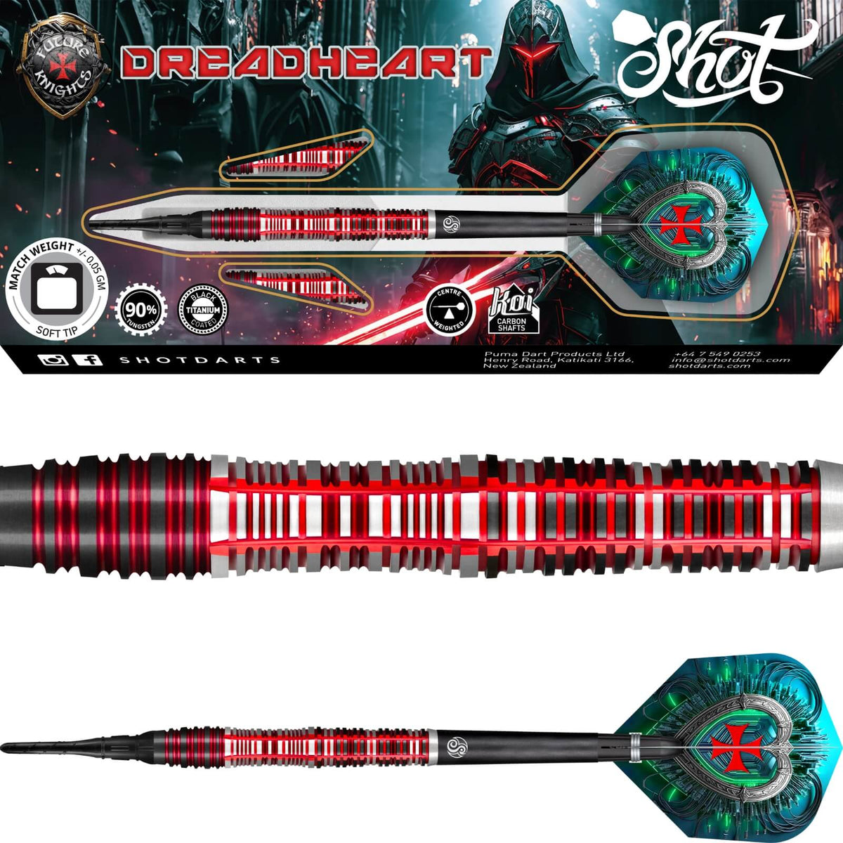 Darts - Shot - Future Knights Dreadheart Darts - Soft Tip - 90% Tungsten - 20g