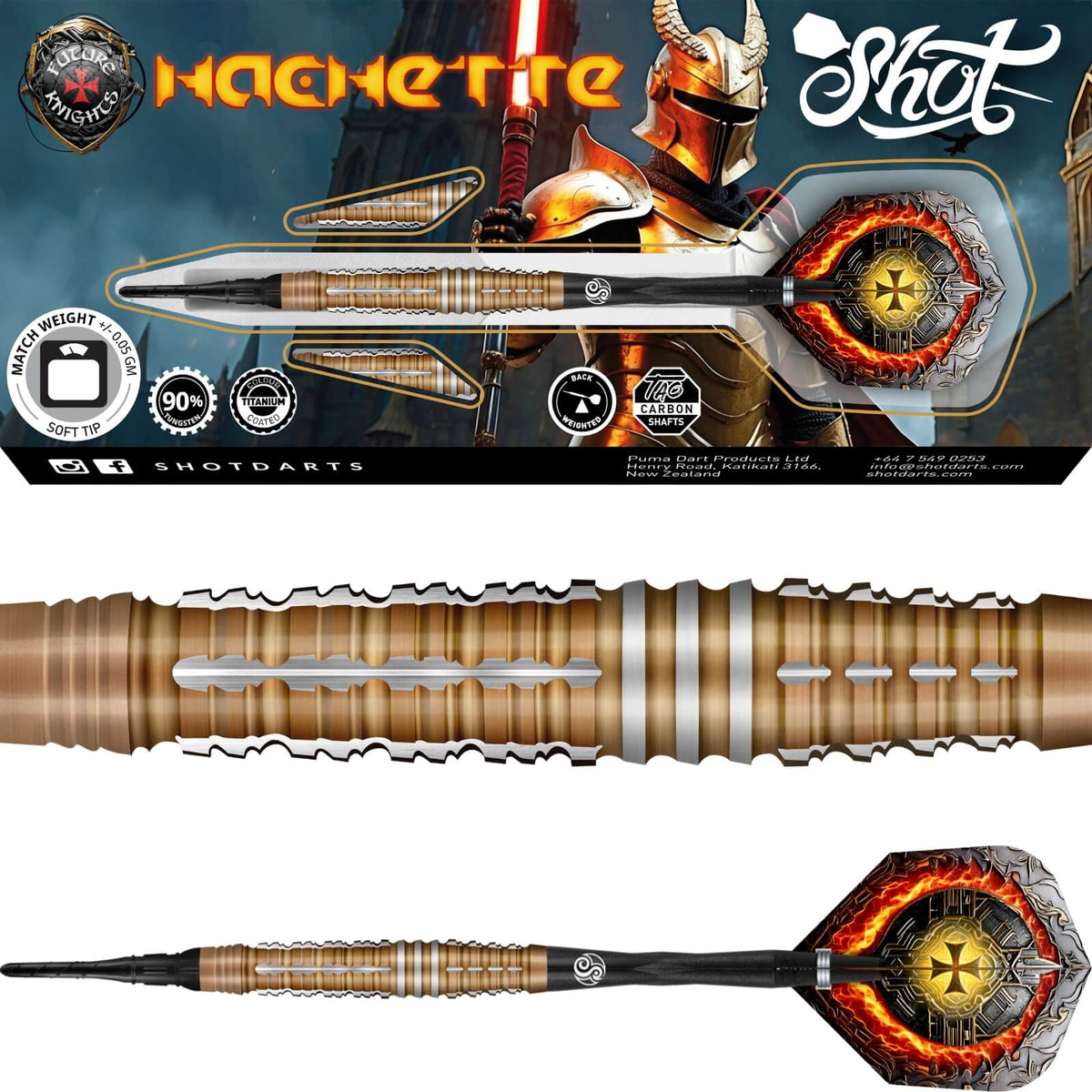 Darts - Shot - Future Knights Hachette Darts - Soft Tip - 90% Tungsten - 20g 22g