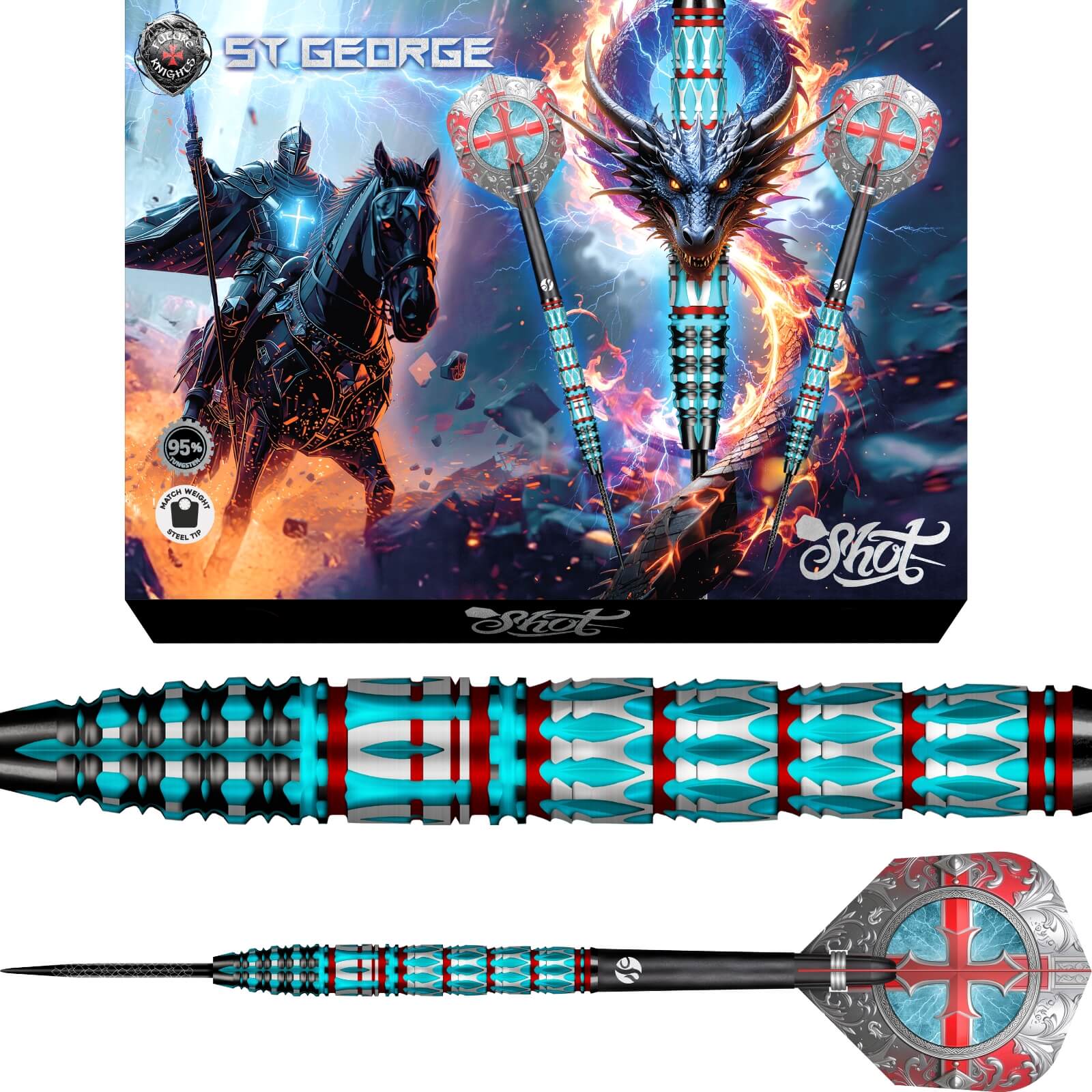 Shot - Future Knights St George Darts - Steel Tip - 95% Tungsten - 23g 24g 25g