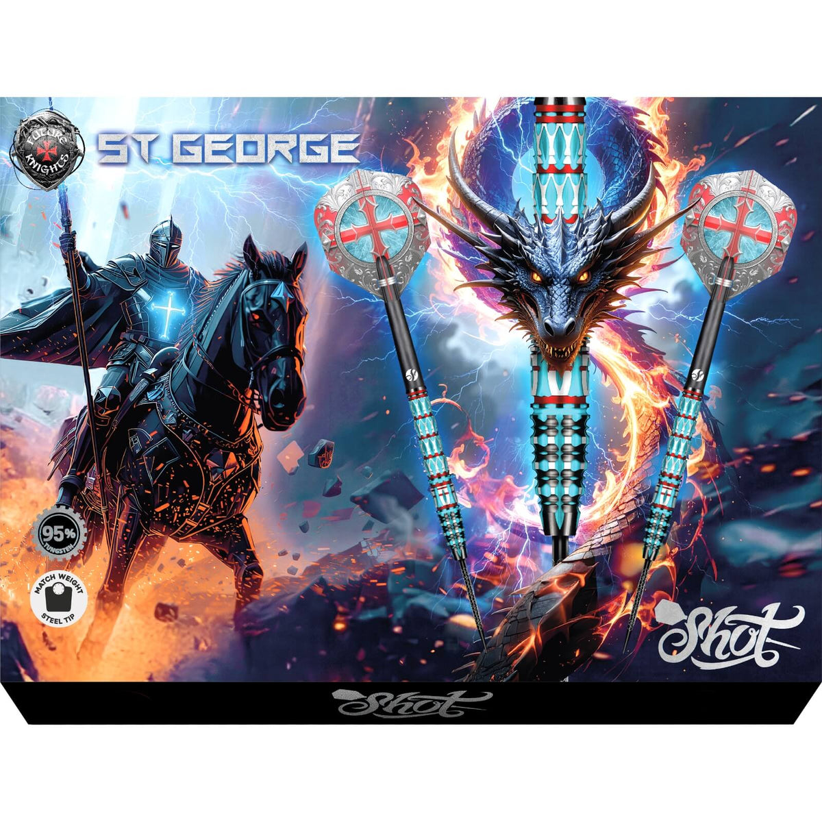 Shot - Future Knights St George Darts - Steel Tip - 95% Tungsten - 23g 24g 25g
