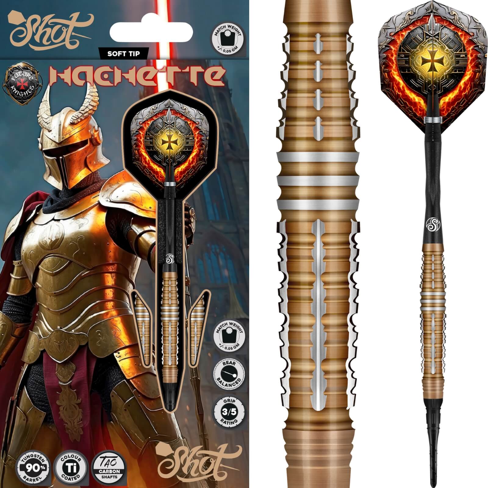 Shot - Future Knights Hachette Darts - Soft Tip - 90% Tungsten - 20g 22g -