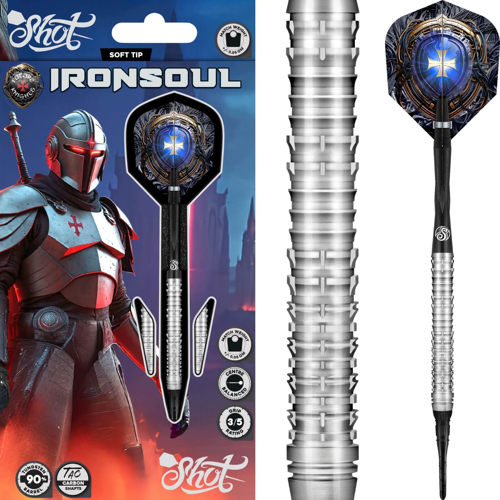 Shot - Future Knights Ironsoul Darts - Soft Tip - 90% Tungsten - 20g -