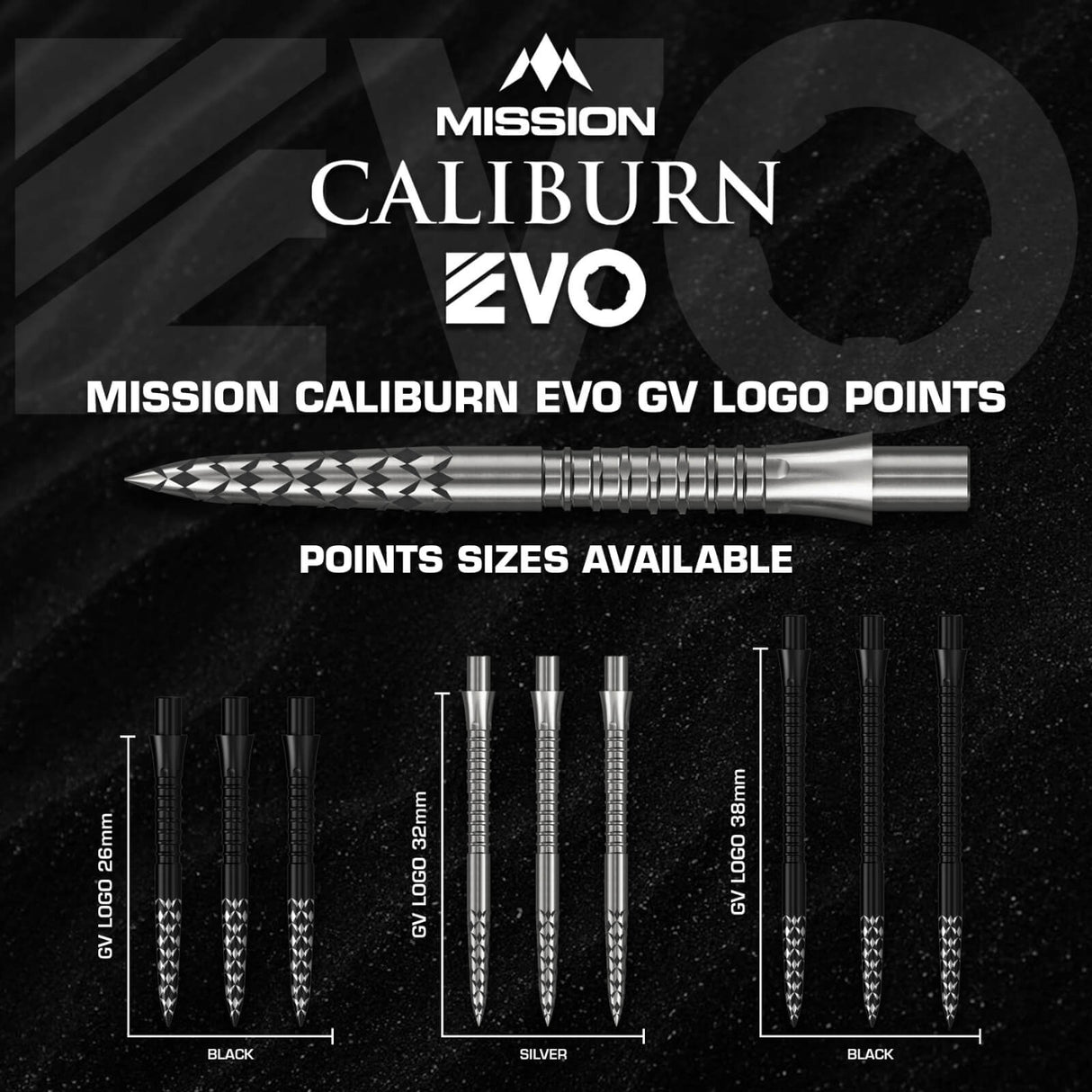 Mission - Caliburn EVO GV Logo Dart Points - 26mm 32mm 38mm