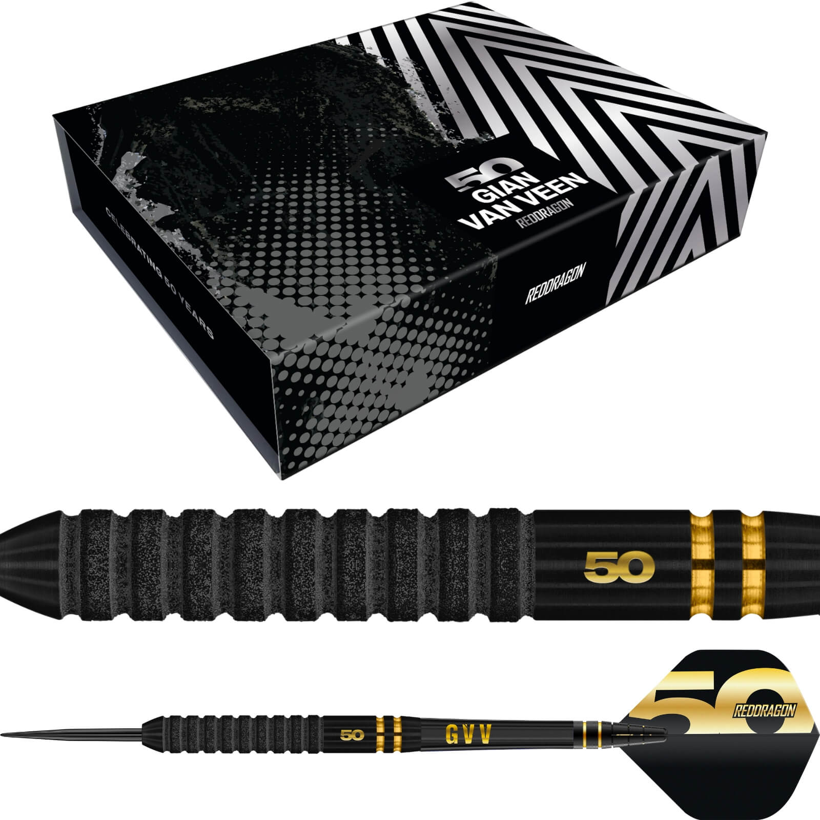 Red Dragon - Gian van Veen 50 Years Limited Edition Darts - Steel Tip - 90% Tungsten - 21g