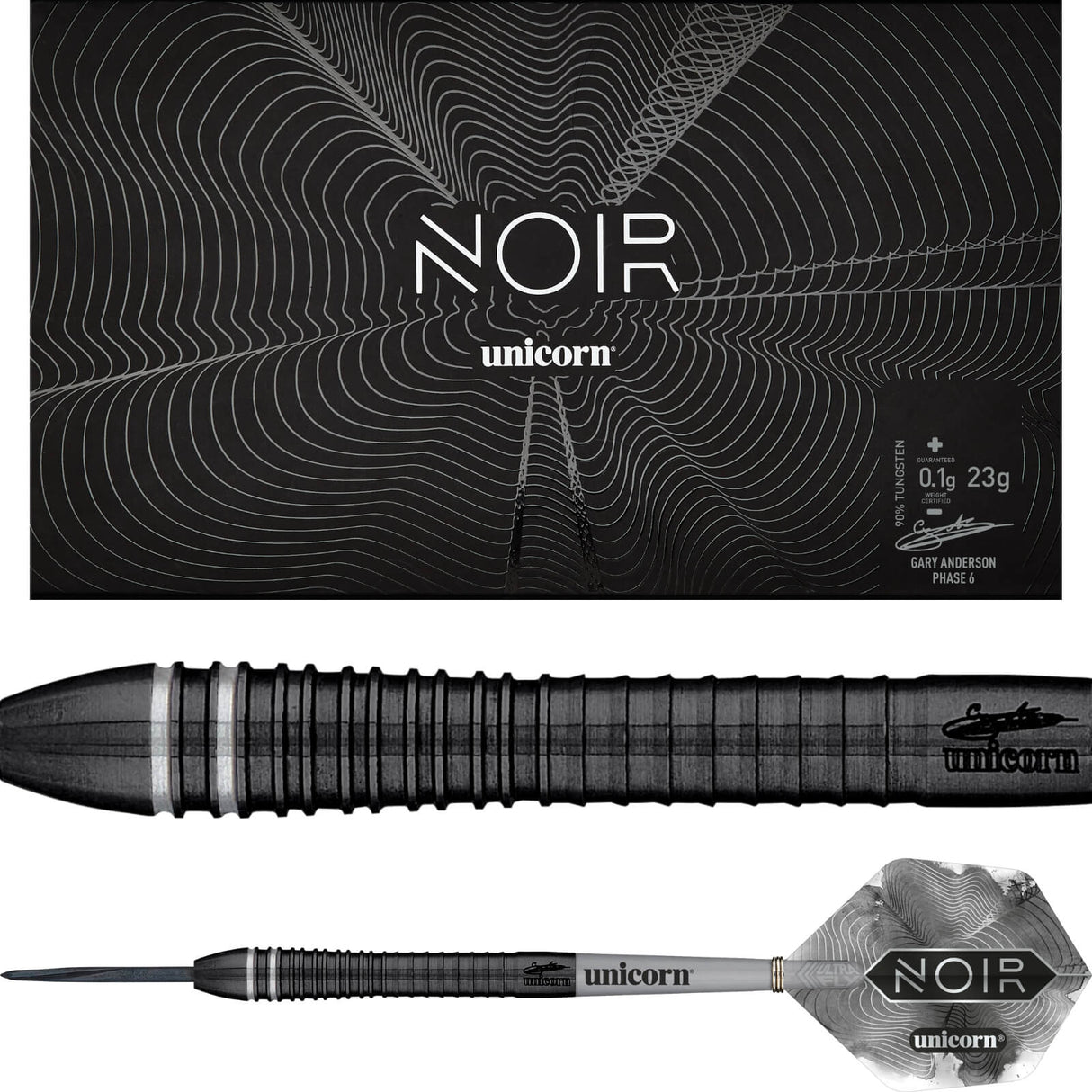 Unicorn - Gary Anderson Noir Phase 6 Darts - 90% Tungsten - 21g 22g 23g 24g 25g -