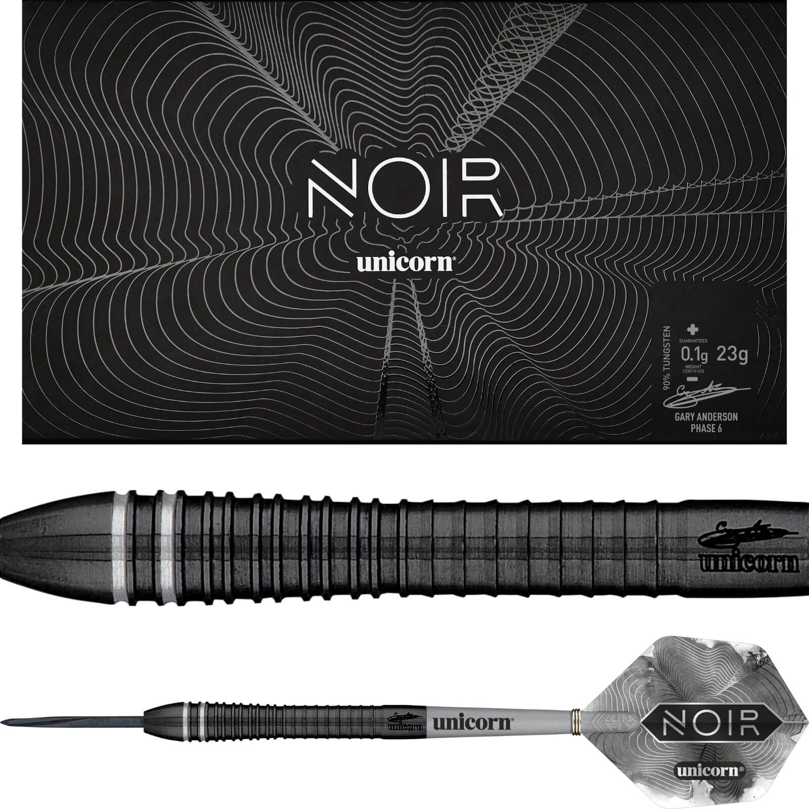 Darts - Unicorn - Gary Anderson Noir Phase 6 Darts - Steel Tip - 90% Tungsten - 21g 22g 23g 24g 25g 
