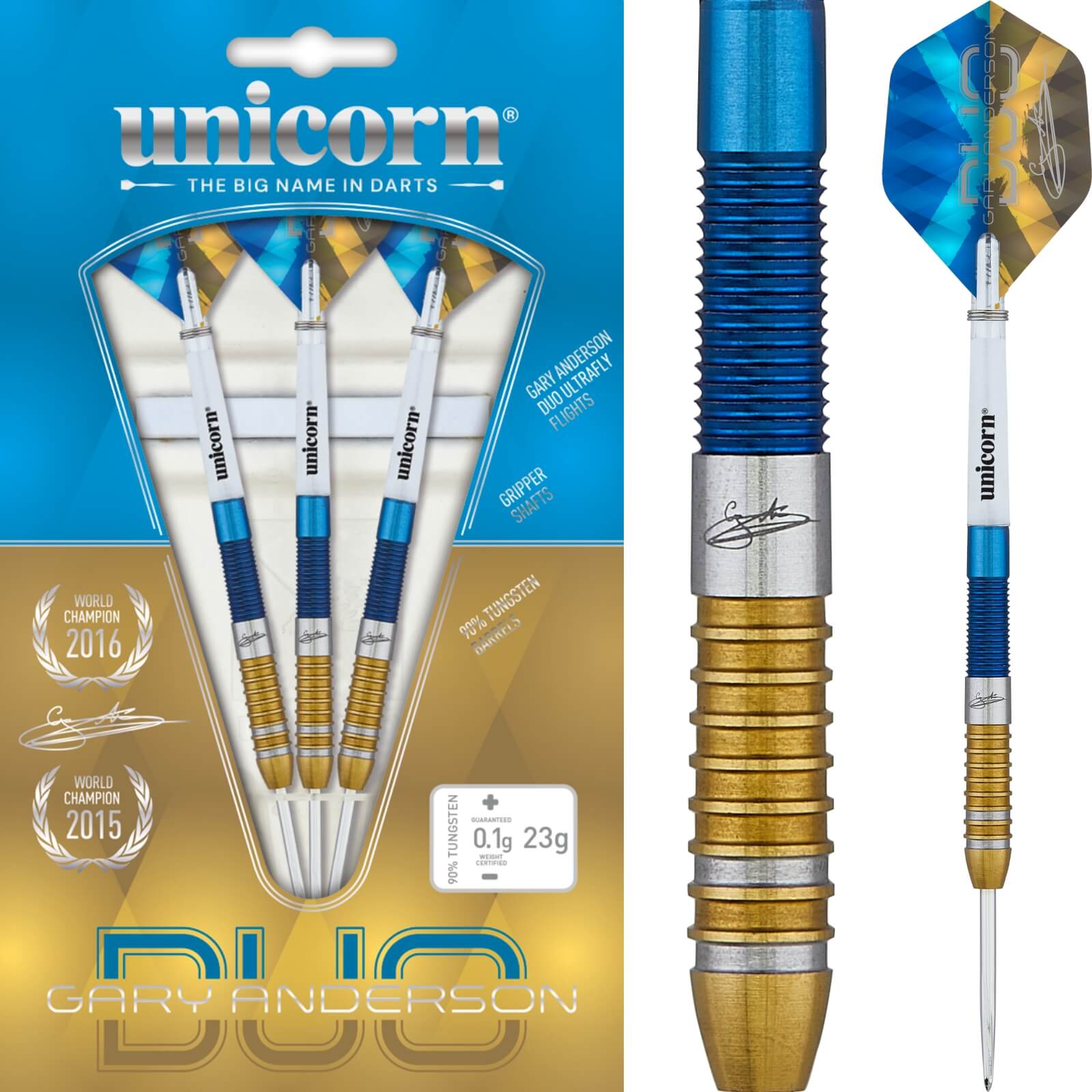 Darts - Unicorn - Gary Anderson Duo Darts - Steel Tip - 90% Tungsten - 21g 23g