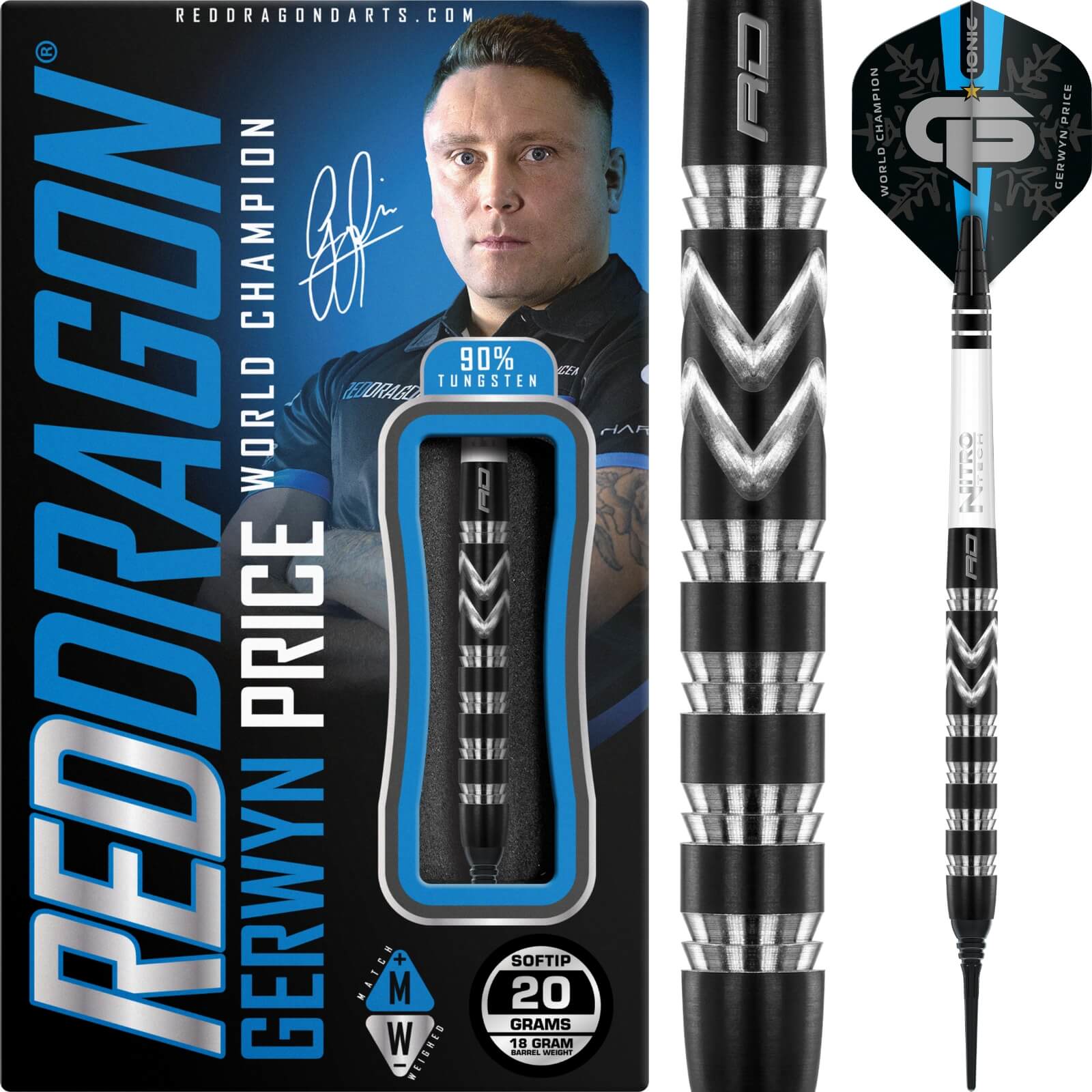 Darts - Red Dragon - Gerwyn Price World Champion SE Darts - Soft Tip - 90% Tungsten - 20g 