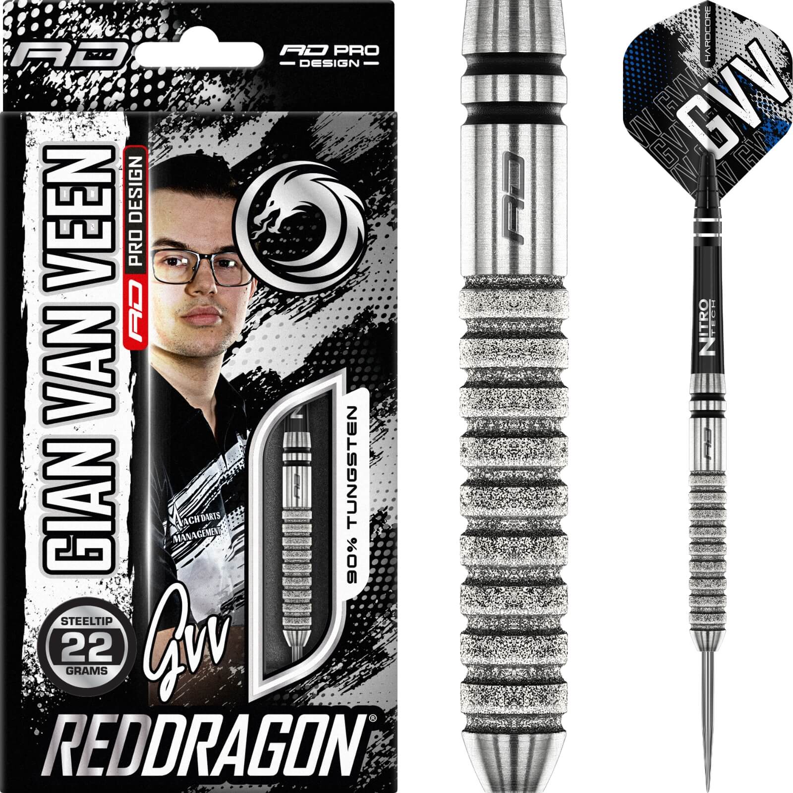 Darts - Red Dragon - Gian Van Veen Tour Edition Darts - Steel Tip - 90% Tungsten - 22g