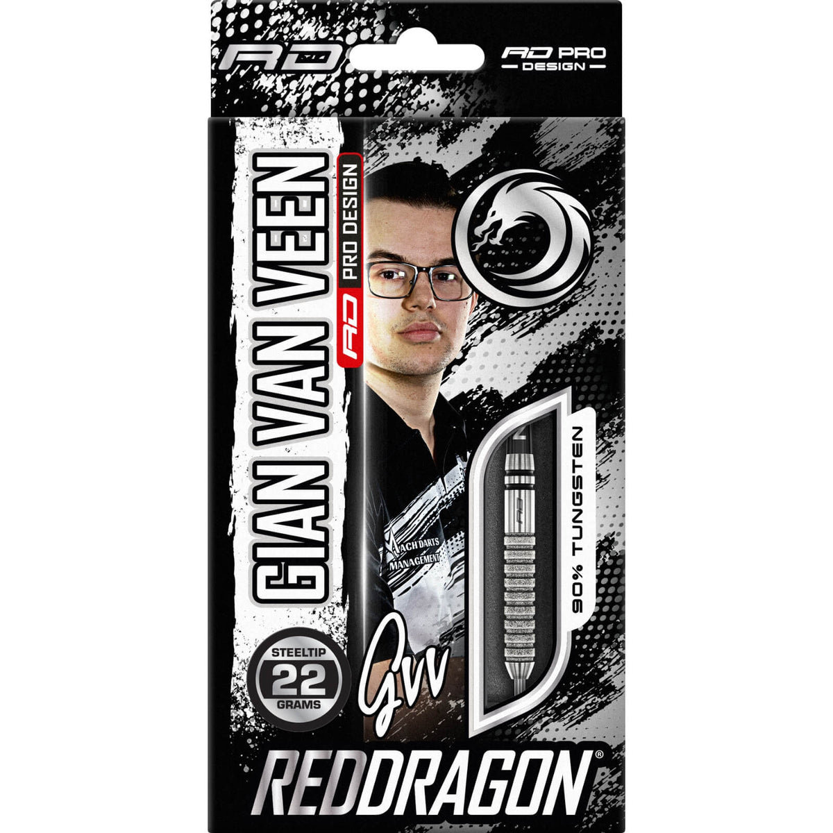 Darts - Red Dragon - Gian Van Veen Tour Edition Darts - Steel Tip - 90% Tungsten - 22g