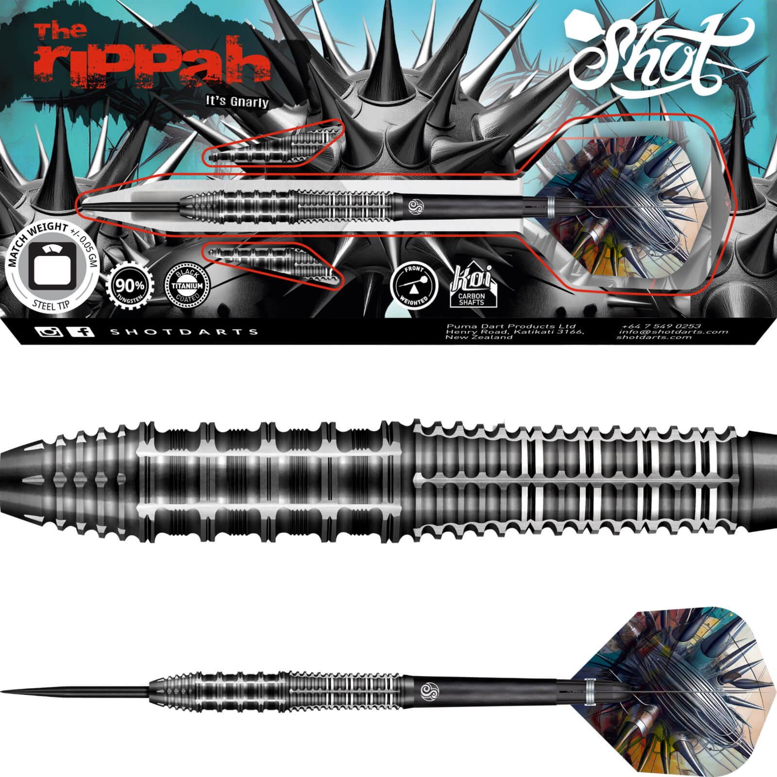 Darts - Shot - Gnarly Rippah Darts - Steel Tip - 90% Tungsten - 22g 23g 24g 26g