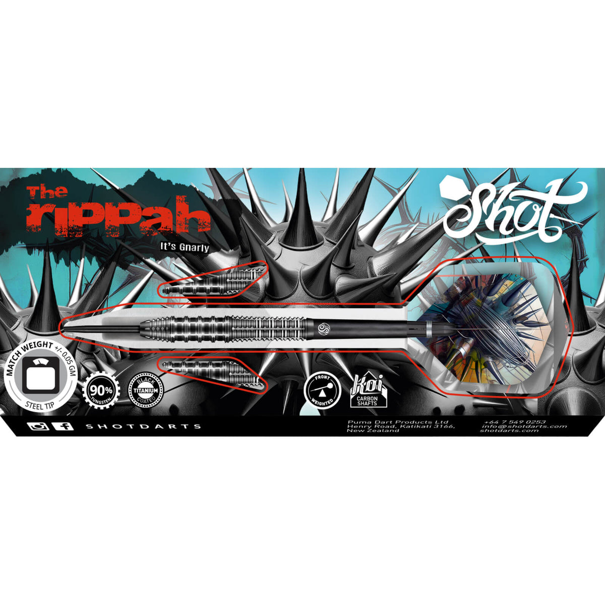 Darts - Shot - Gnarly Rippah Darts - Steel Tip - 90% Tungsten - 22g 23g 24g 26g