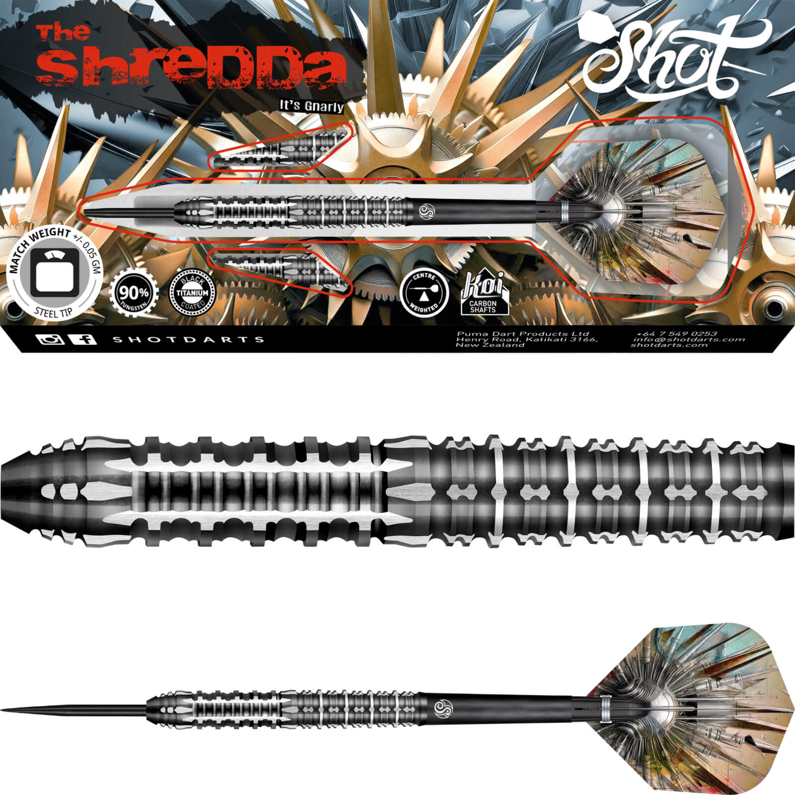 Darts - Shot - Gnarly Shredda Darts - Steel Tip - 90% Tungsten - 23g 24g 26g 28g 30g