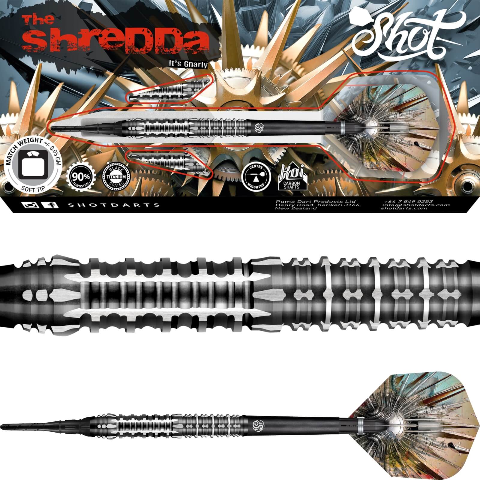 Darts - Shot - Gnarly Shredda Darts - Soft Tip - 90% Tungsten - 20g