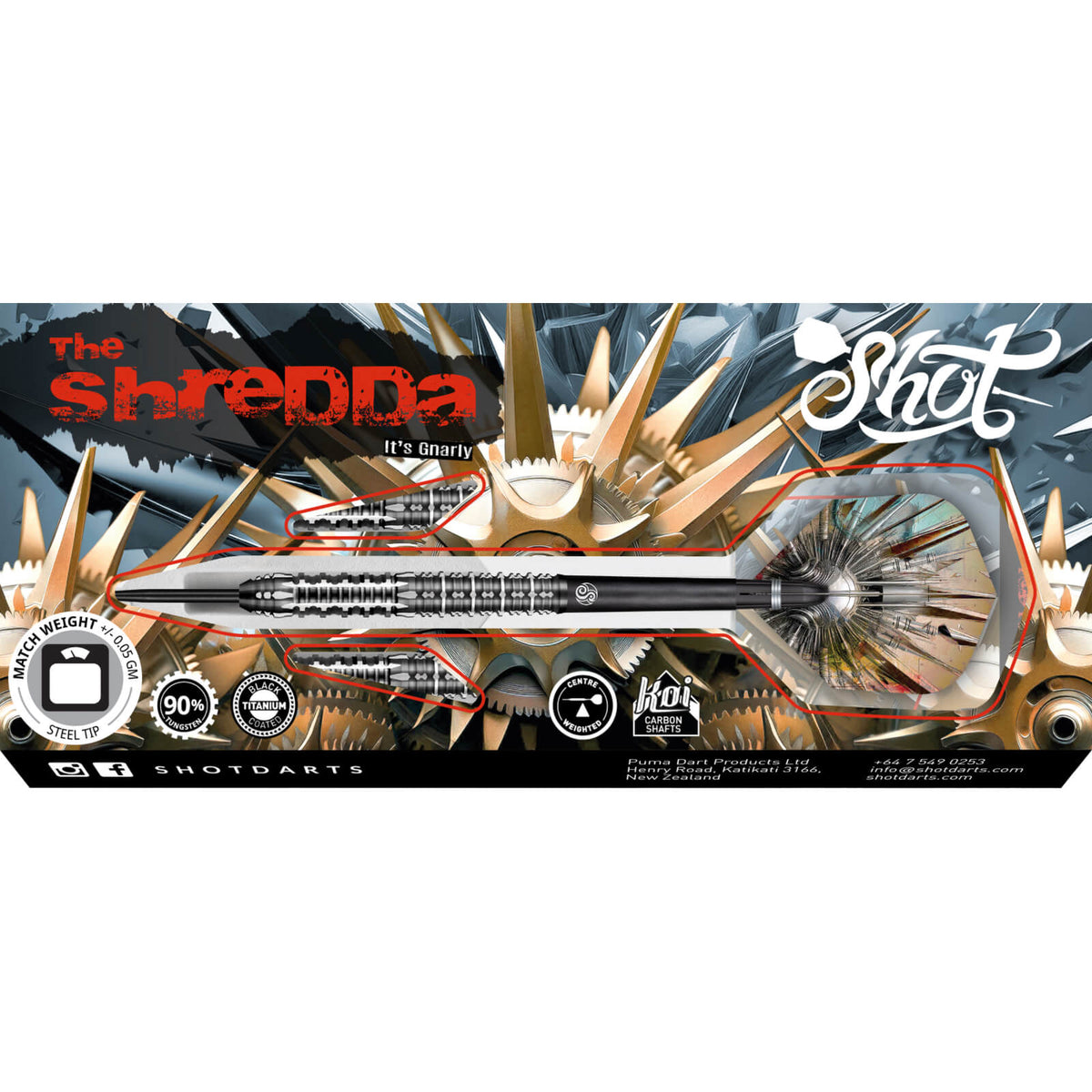 Darts - Shot - Gnarly Shredda Darts - Steel Tip - 90% Tungsten - 23g 24g 26g 28g 30g