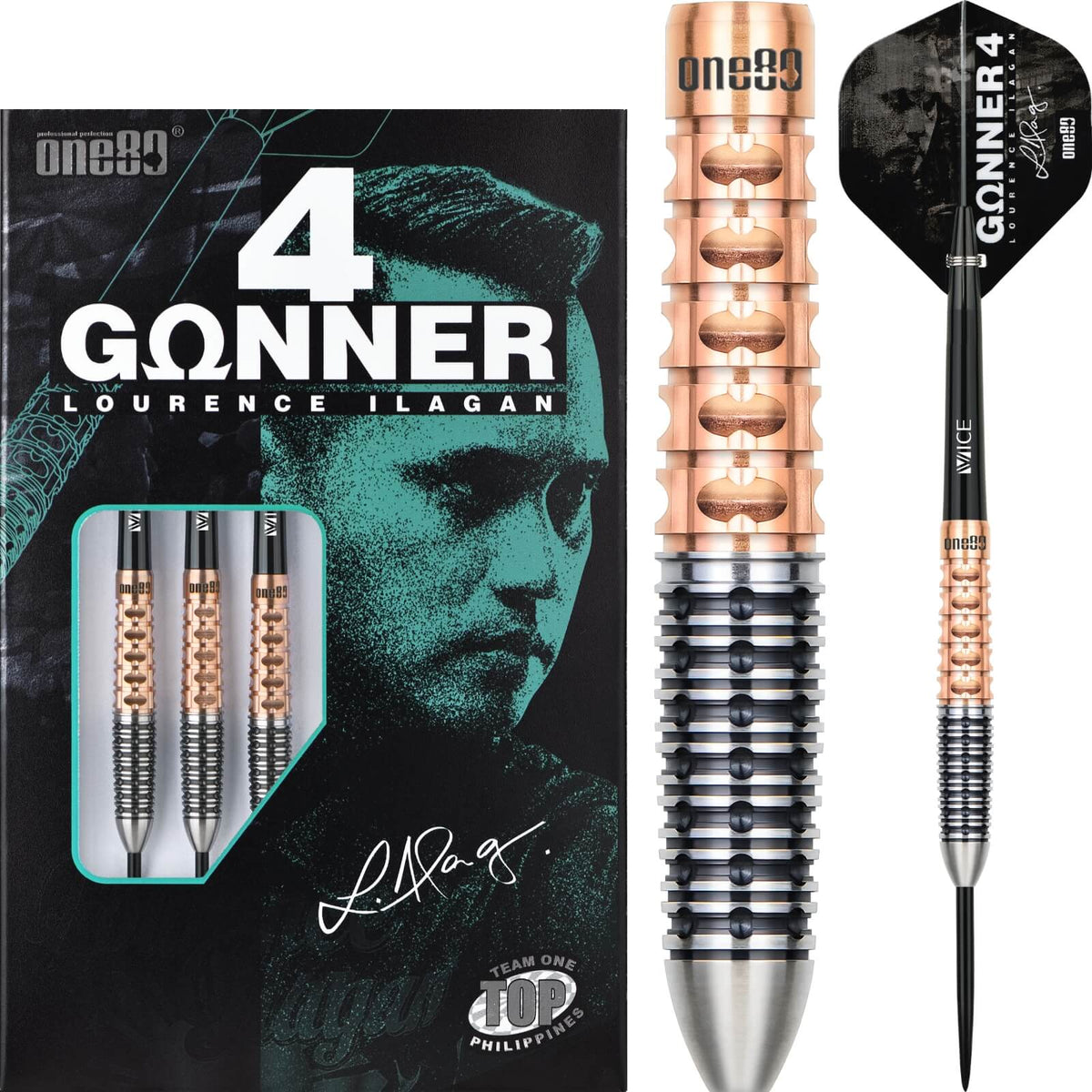 Darts - One80 - Lourence Ilagan Gunner 4 Darts - Steel Tip - 90% Tungsten - 22g 23g 24g