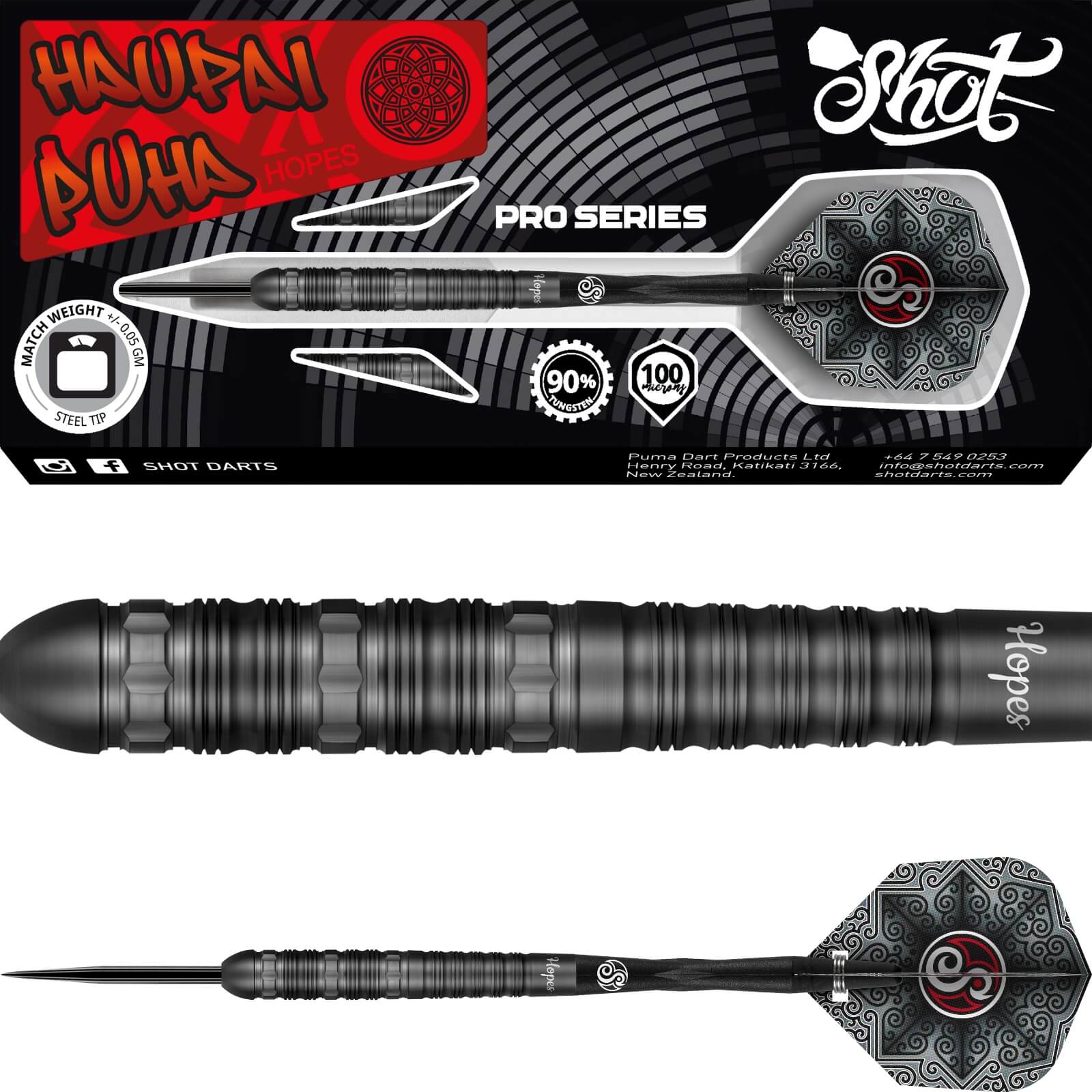 Darts - Shot - Haupai Puha 2.0 Darts - Steel Tip - 90% Tungsten - 24g 