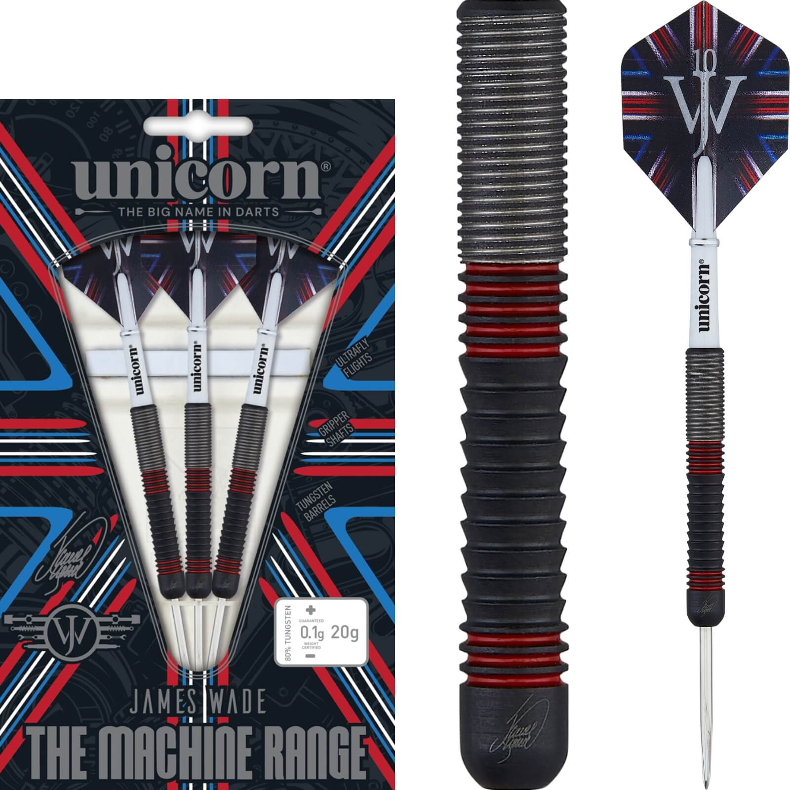 Darts - Unicorn - James Wade The Machine Darts - Steel Tip - 80% Tungsten - 20g 22g 24g 